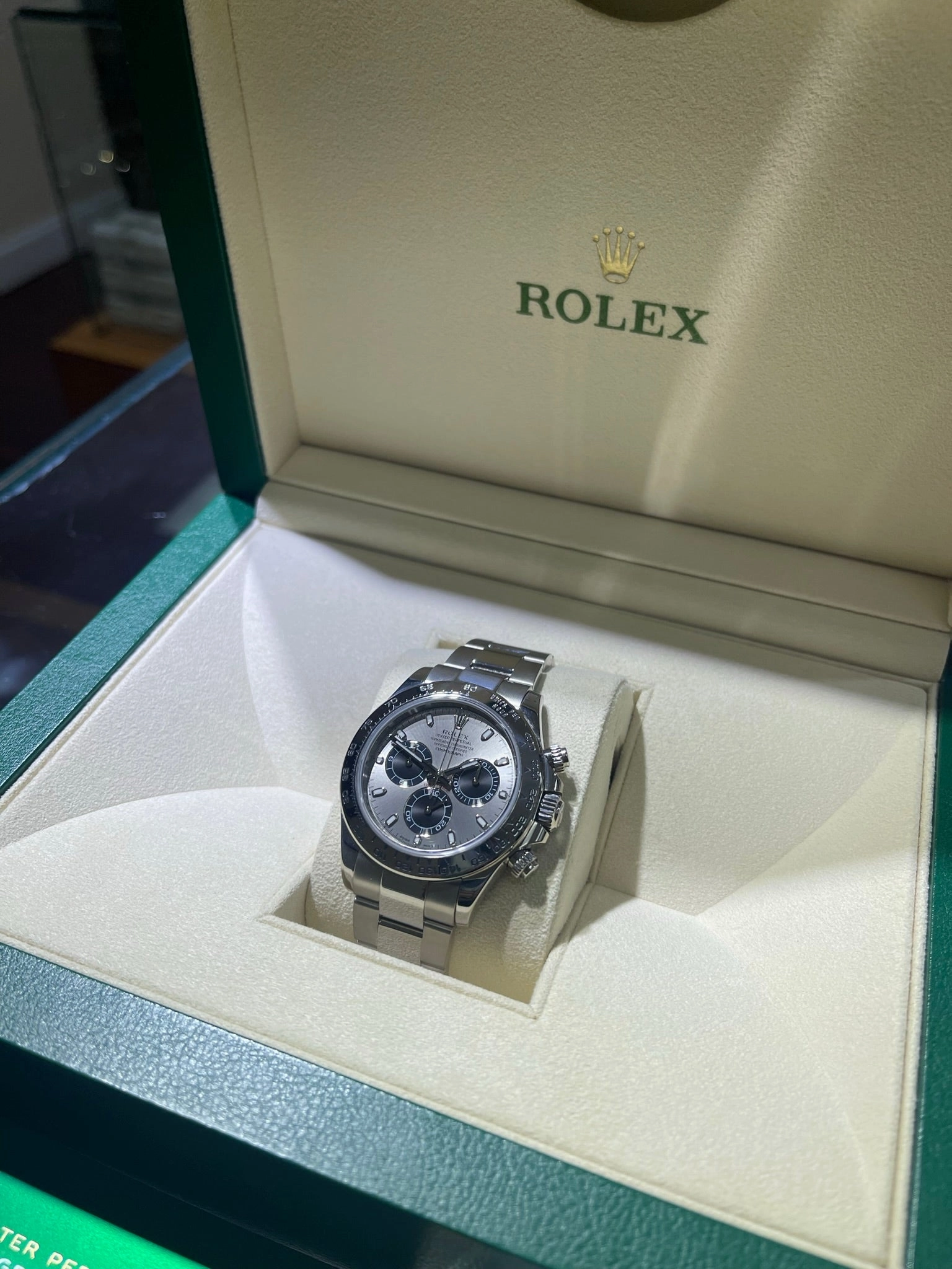 Rolex Daytona 116509 White Gold Cosmograph Silver Panda Dial Box and Papers PreOwned