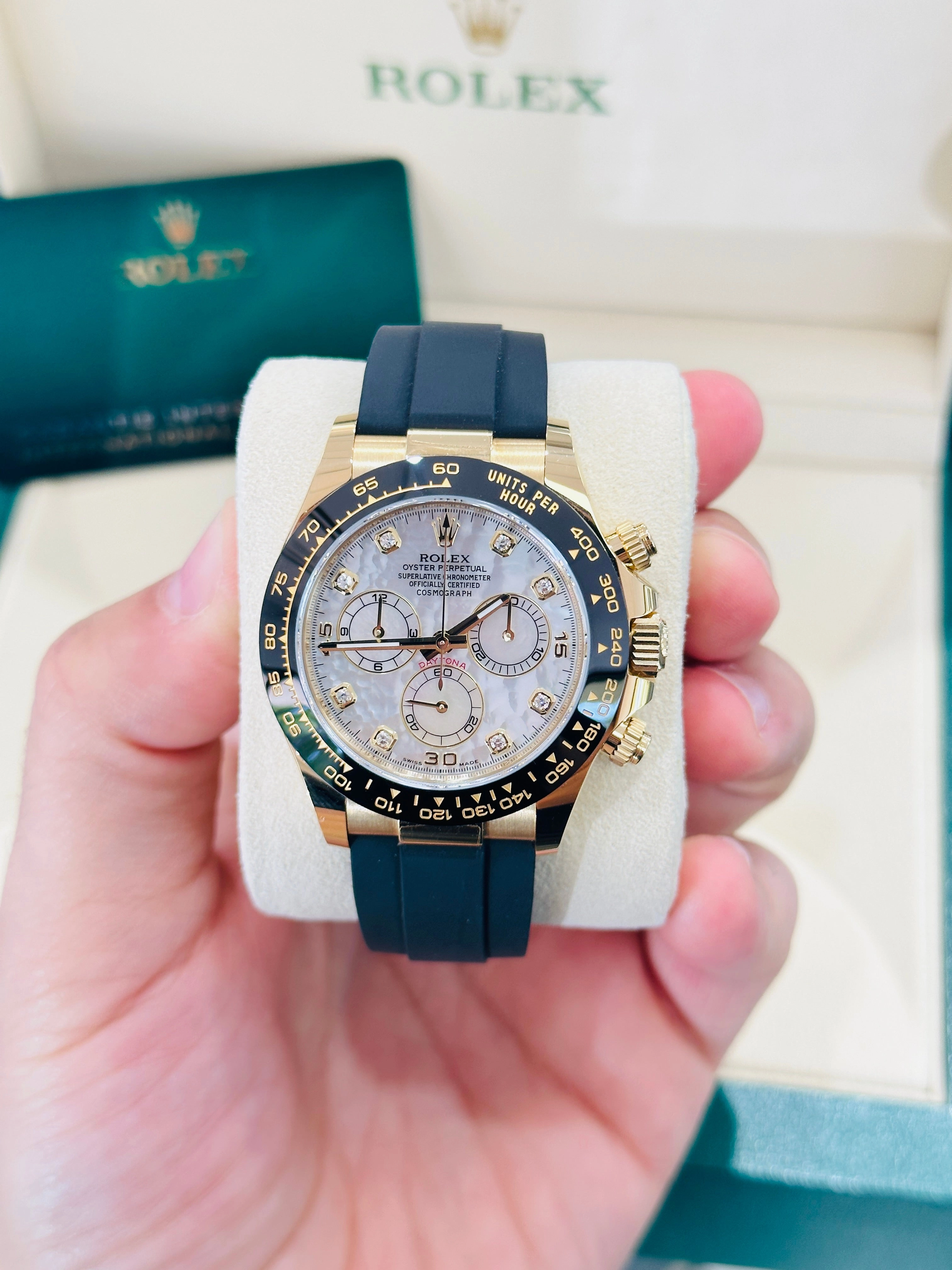 Rolex Daytona 116518LN 18K Yellow Gold Factory Diamond MOP Unworn Box and Papers