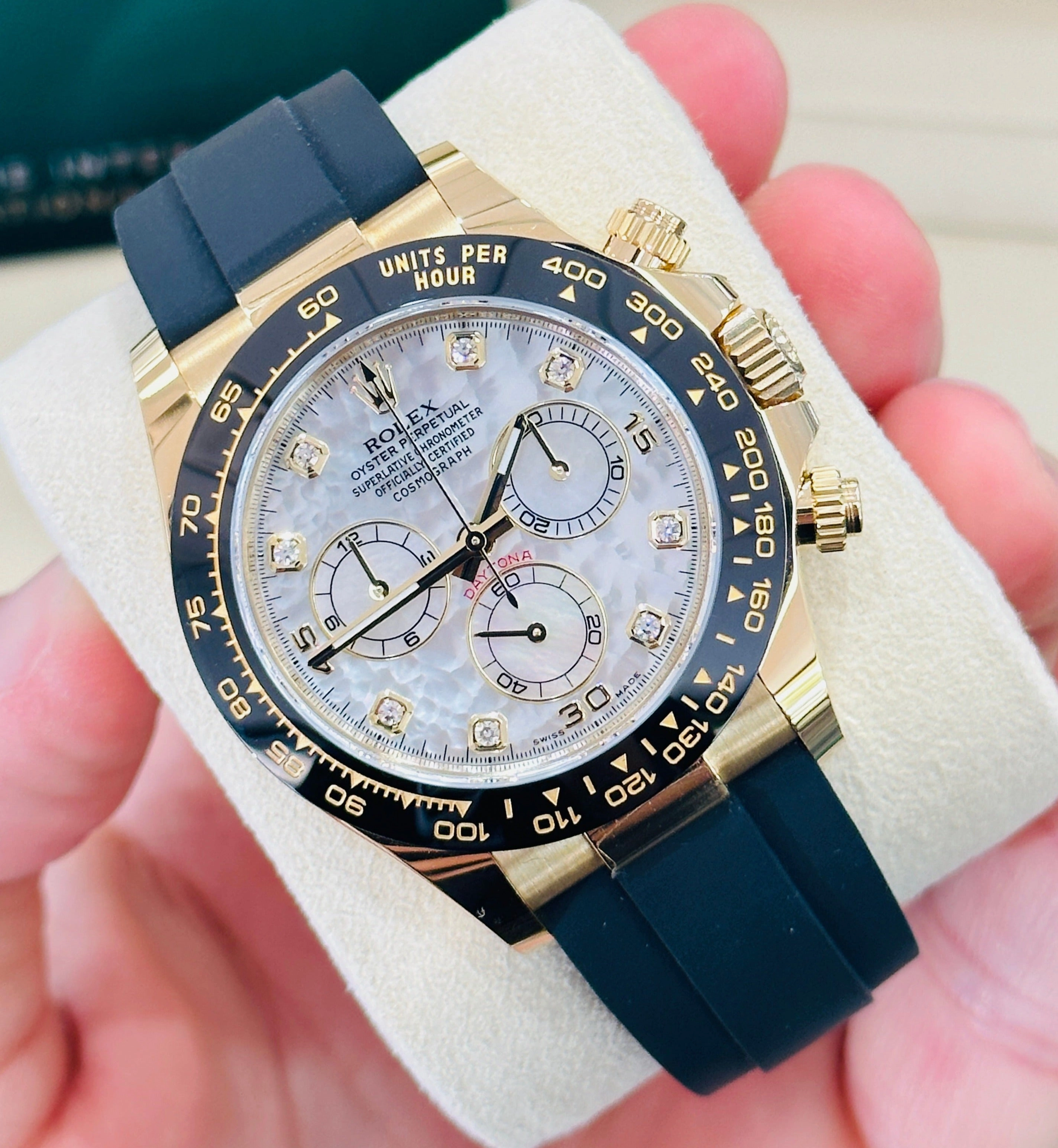 Rolex Daytona 116518LN 18K Yellow Gold Factory Diamond MOP Unworn Box and Papers