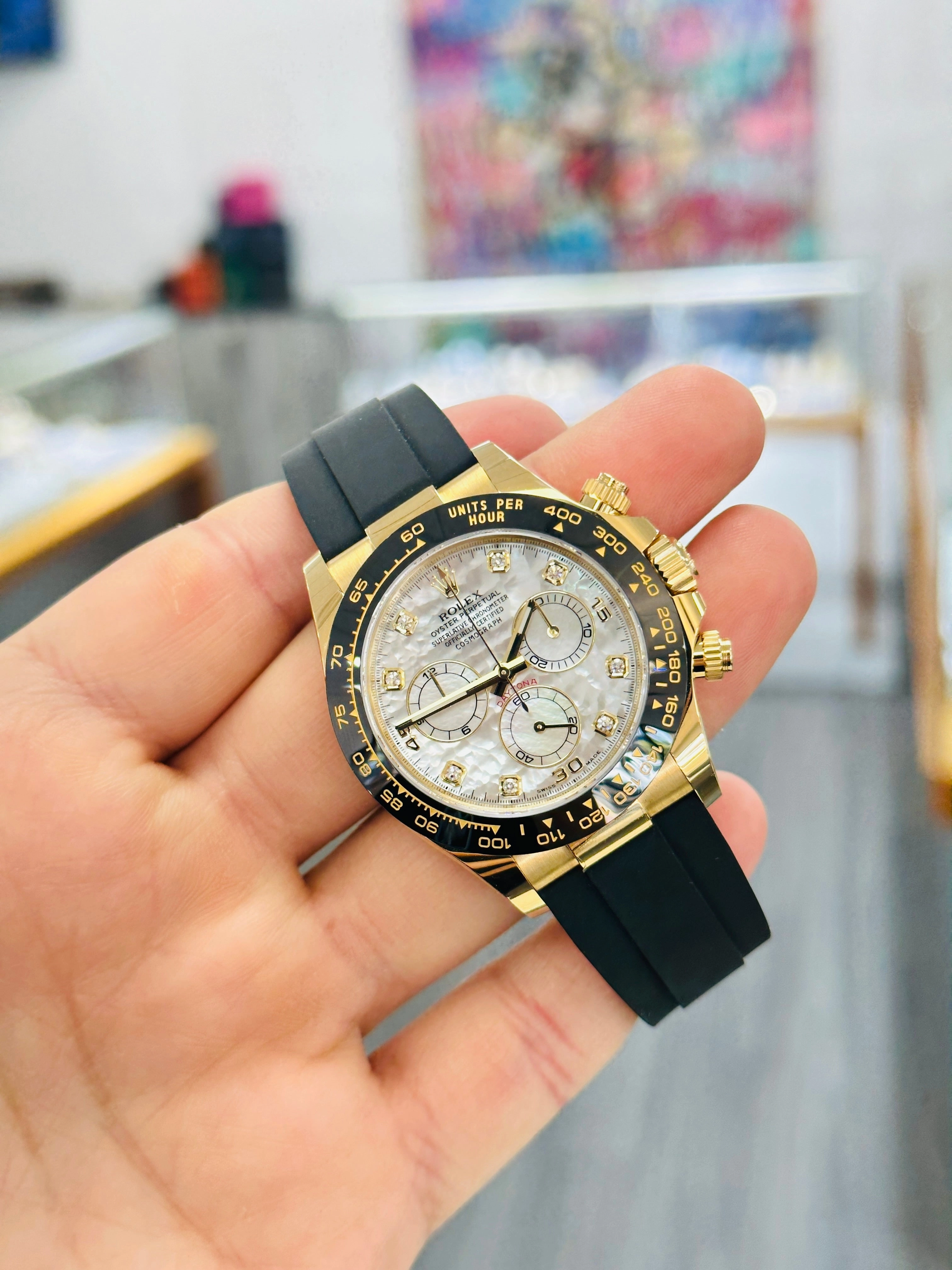 Rolex Daytona 116518LN 18K Yellow Gold Factory Diamond MOP Unworn Box and Papers