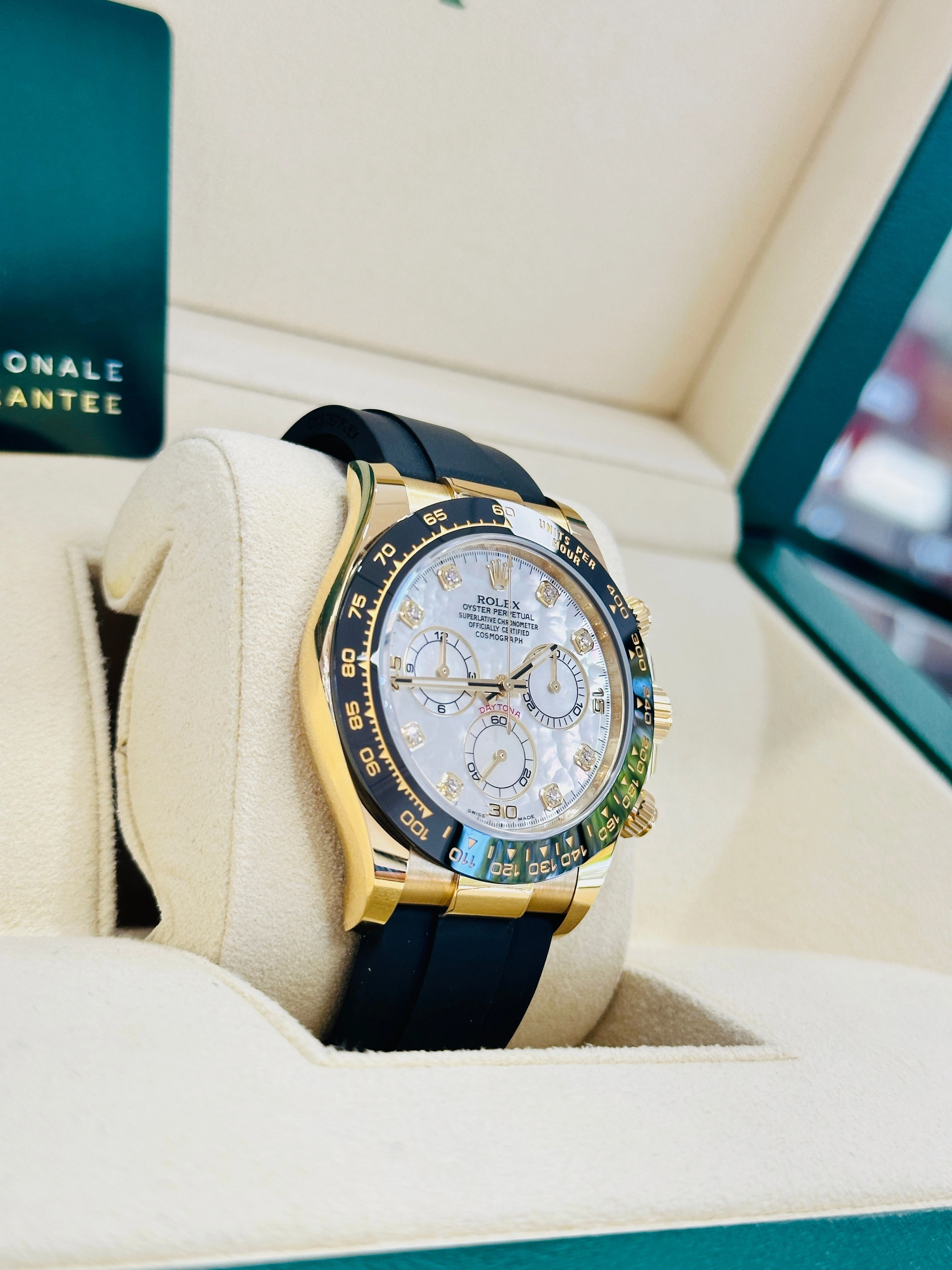 Rolex Daytona 116518LN 18K Yellow Gold Factory Diamond MOP Unworn Box and Papers