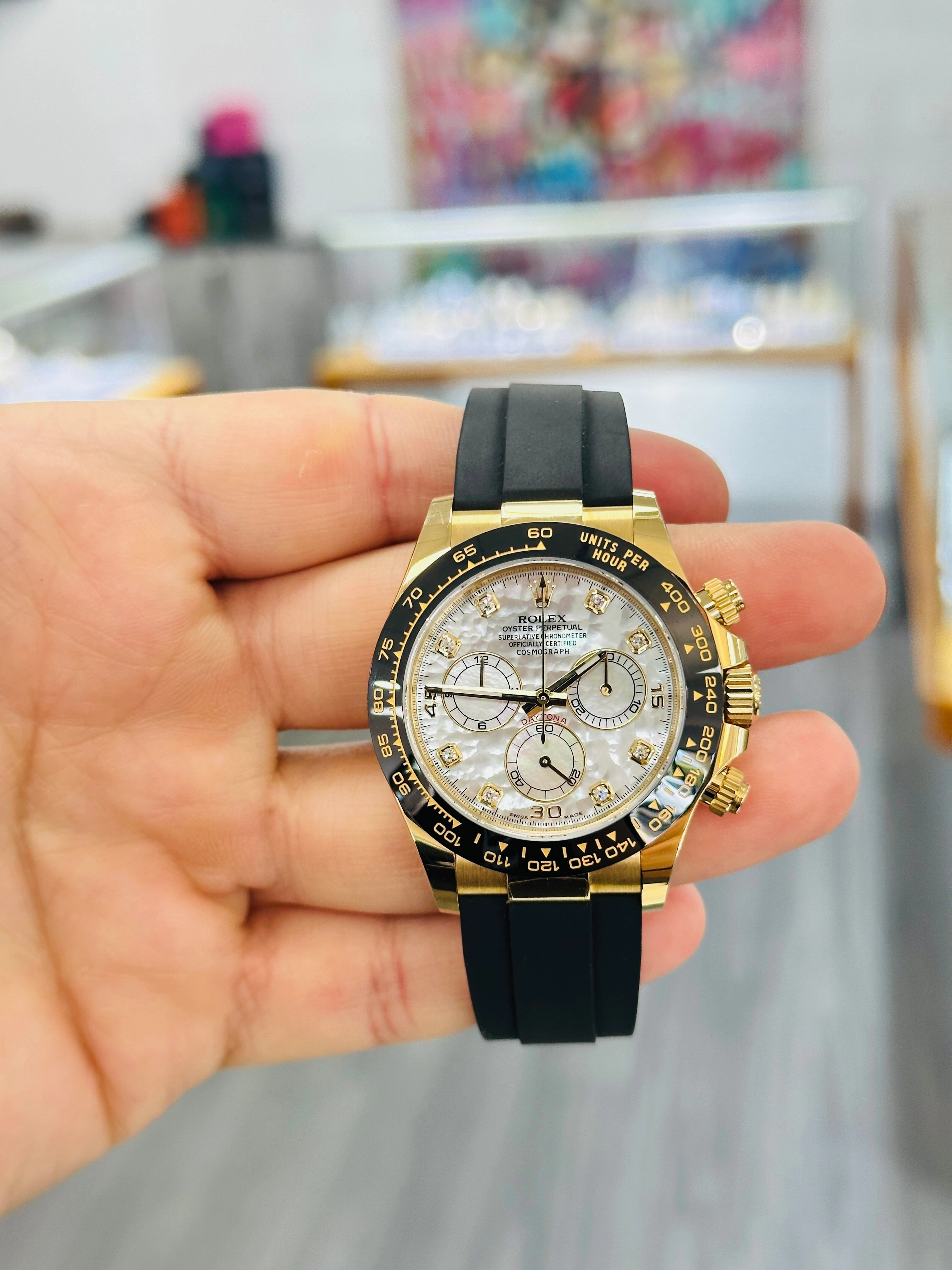 Rolex Daytona 116518LN 18K Yellow Gold Factory Diamond MOP Unworn Box and Papers