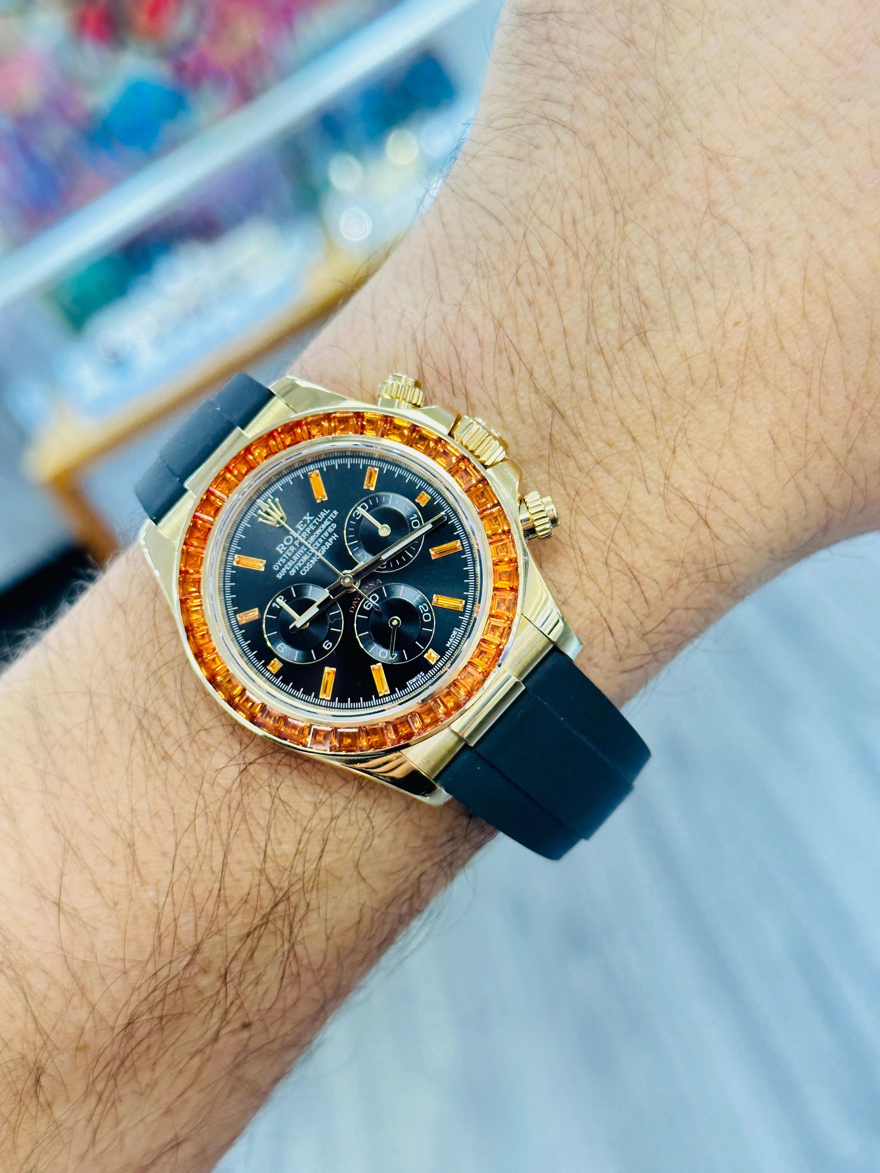 Rolex Daytona 116518LN Custom Sapphire Bezel and Custom Black and Sapphire Dial Box and Papers