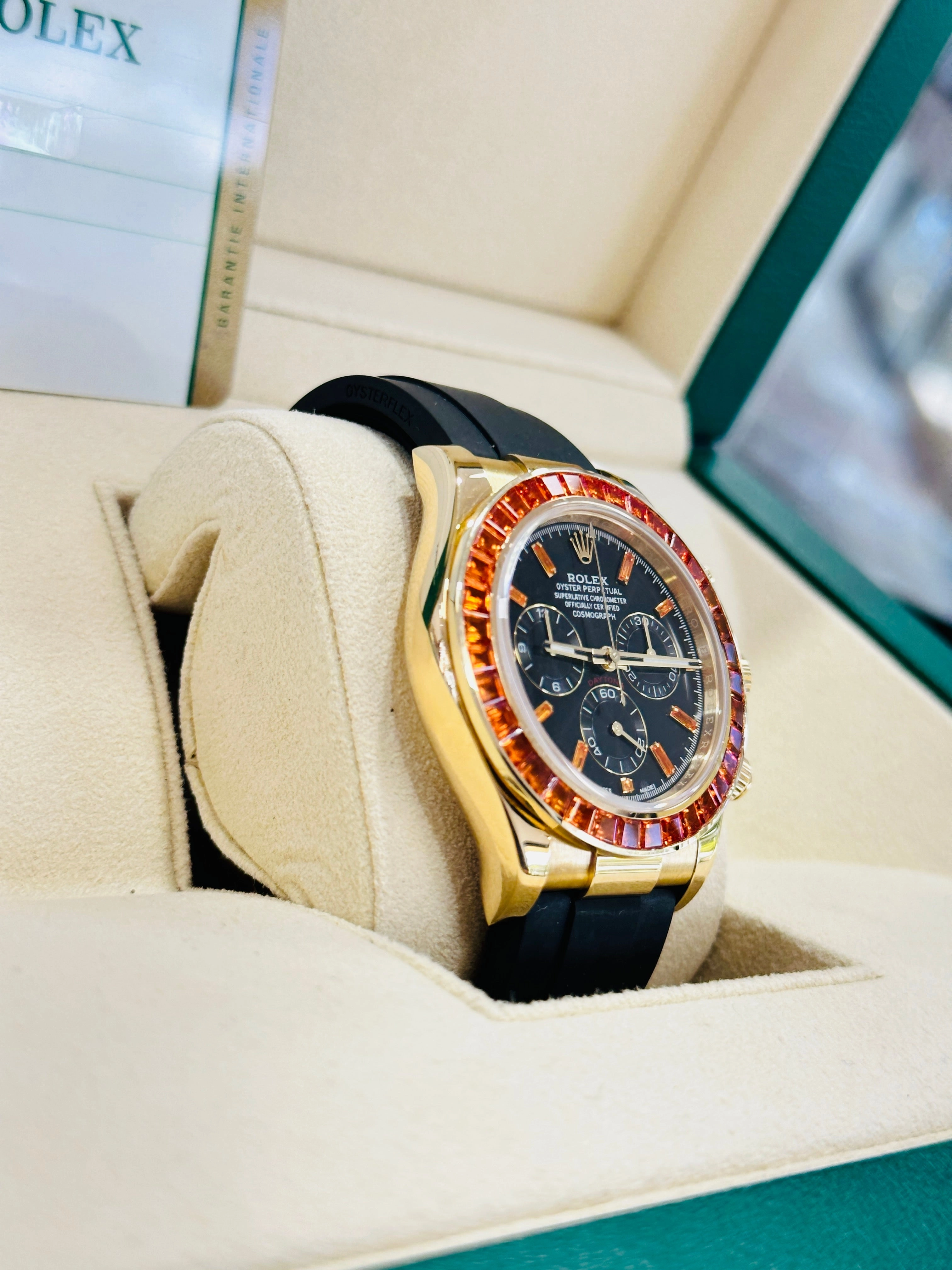 Rolex Daytona 116518LN Custom Sapphire Bezel and Custom Black and Sapphire Dial Box and Papers