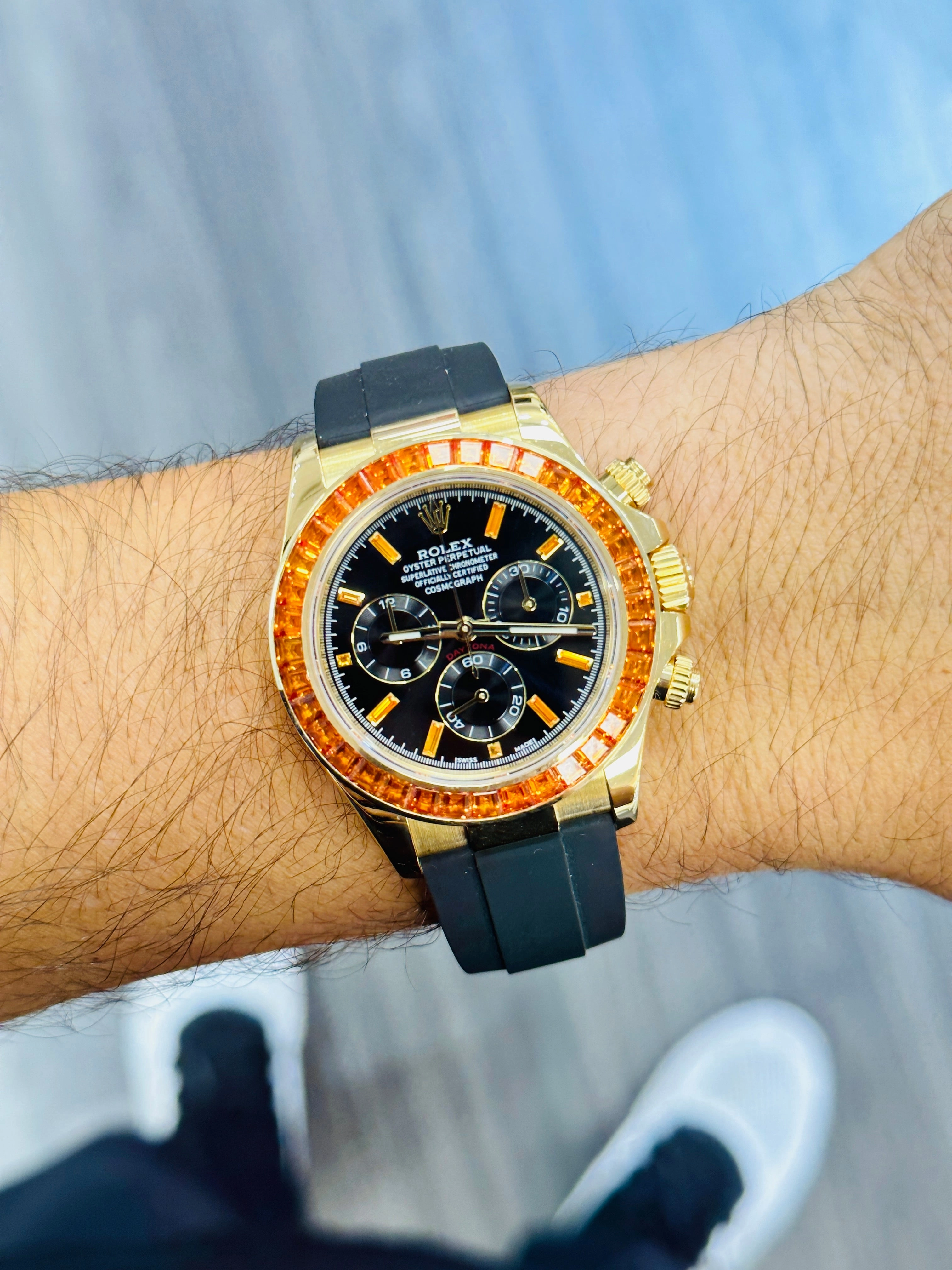 Rolex Daytona 116518LN Custom Sapphire Bezel and Custom Black and Sapphire Dial Box and Papers