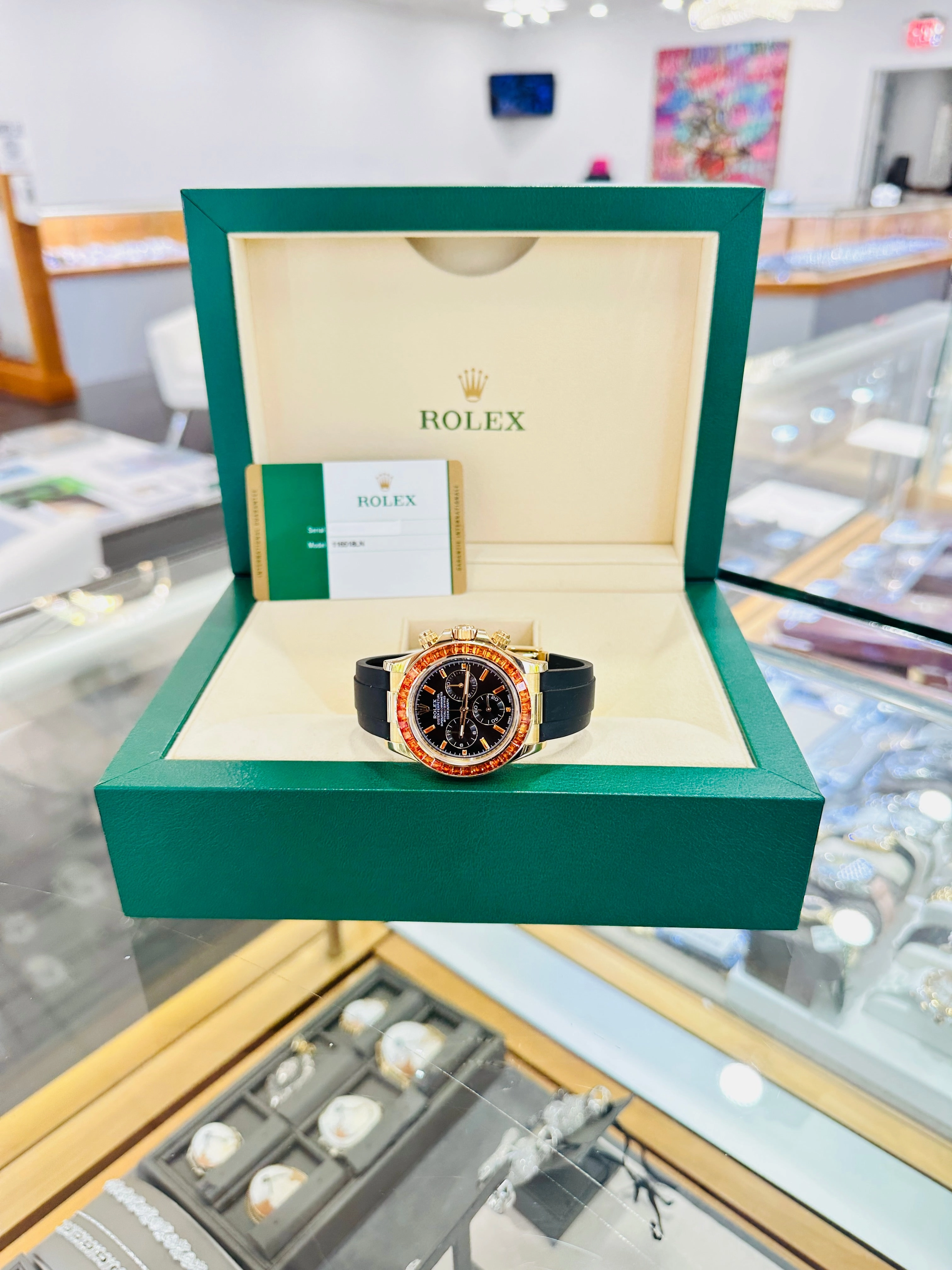 Rolex Daytona 116518LN Custom Sapphire Bezel and Custom Black and Sapphire Dial Box and Papers