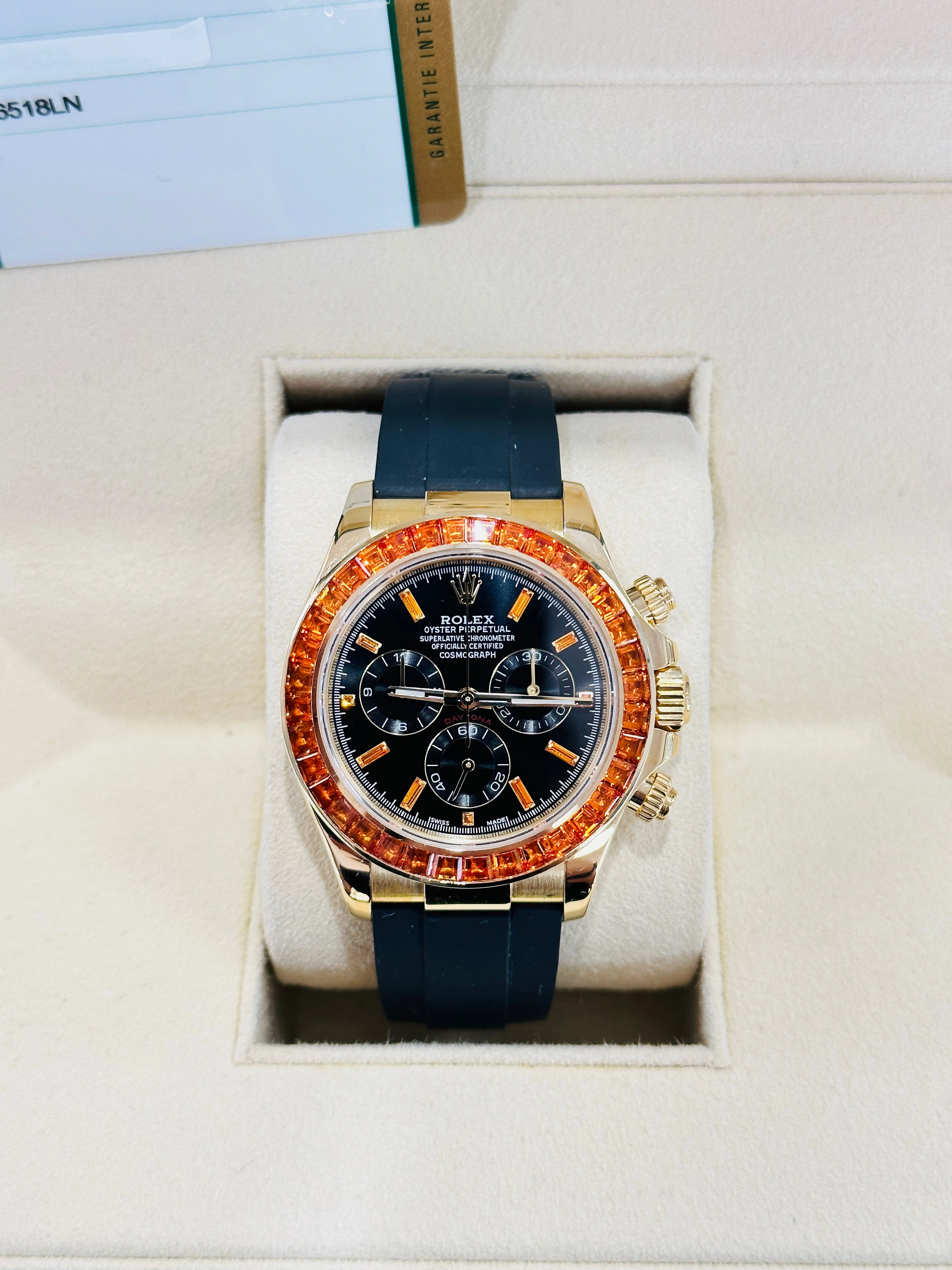 Rolex Daytona 116518LN Custom Sapphire Bezel and Custom Black and Sapphire Dial Box and Papers