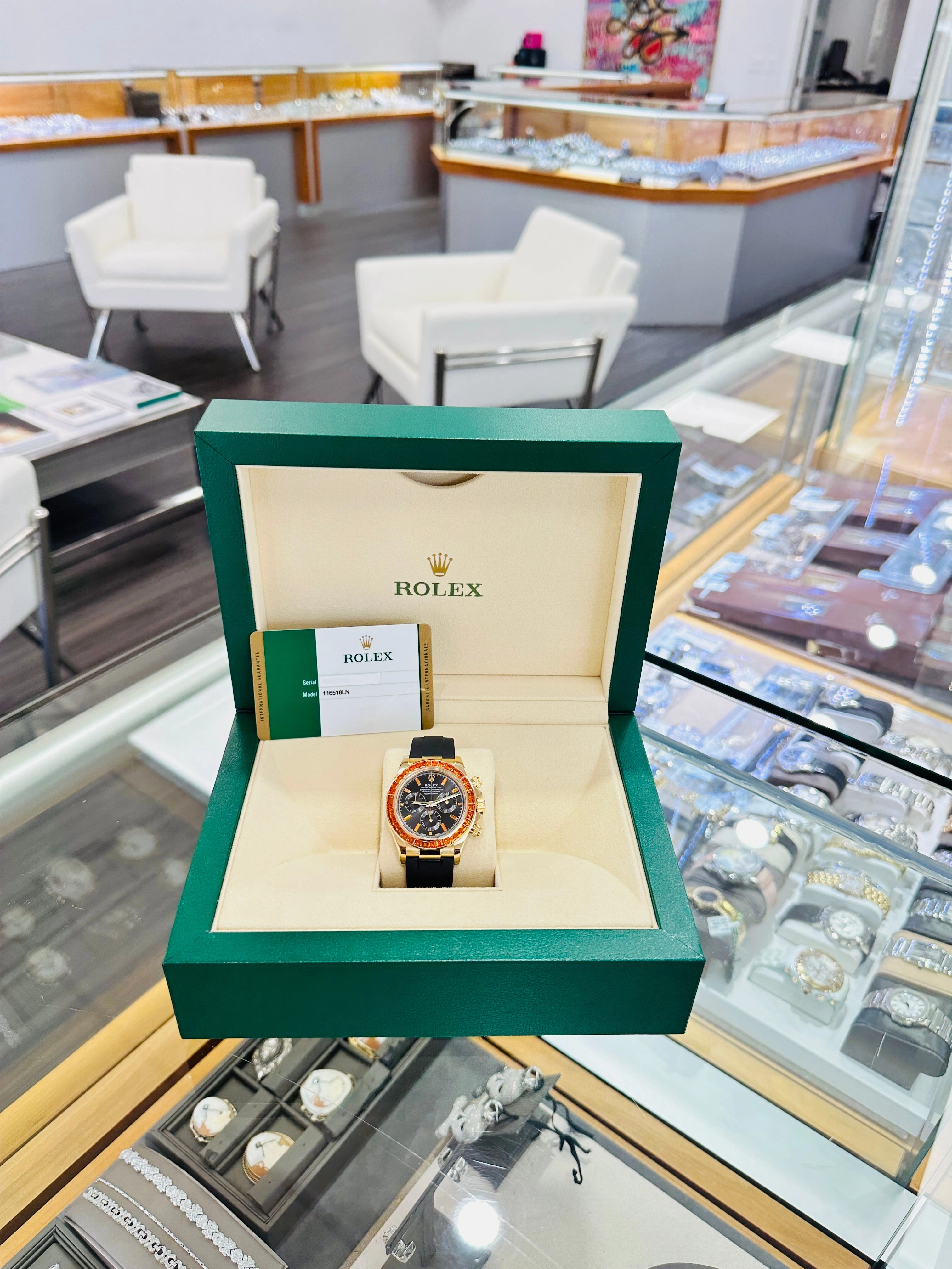 Rolex Daytona 116518LN Custom Sapphire Bezel and Custom Black and Sapphire Dial Box and Papers