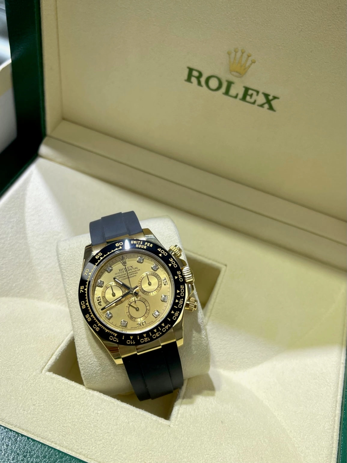 Rolex Daytona 116518LN Factory Diamond Champagne Dial  OysterFlex Box and Papers UNWORN