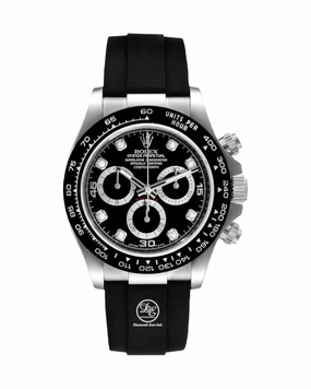 Rolex Daytona 116519LN Oysterflex Factory Black Diamond Dial 18k White Gold Box & Papers