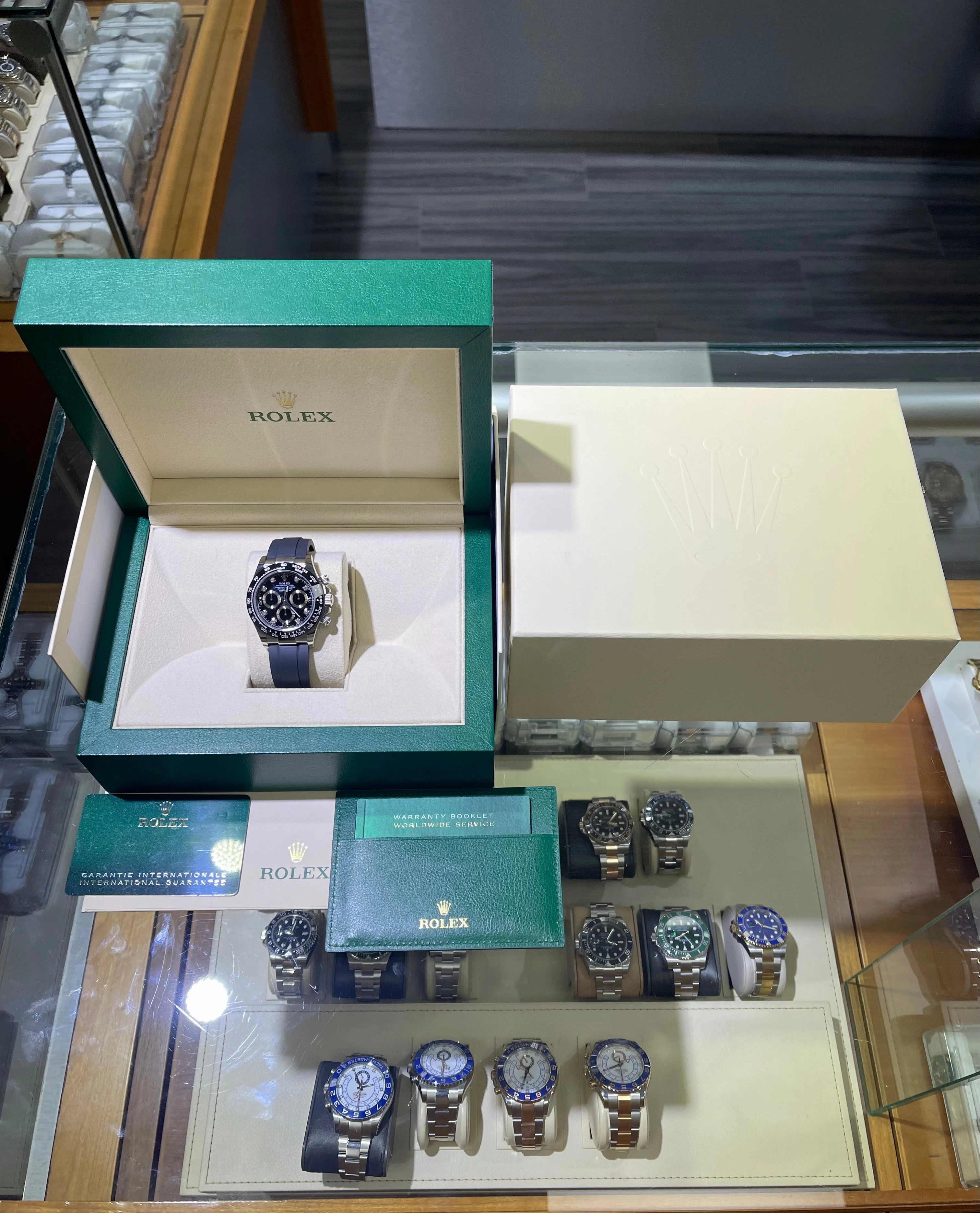 Rolex Daytona 116519LN Oysterflex Factory Black Diamond Dial 18k White Gold Box & Papers