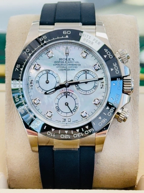 Rolex Daytona 116519LN  White Gold Oysterflex Factory  Mother Of Pearl Diamond Dial  Box And Papers  MINT