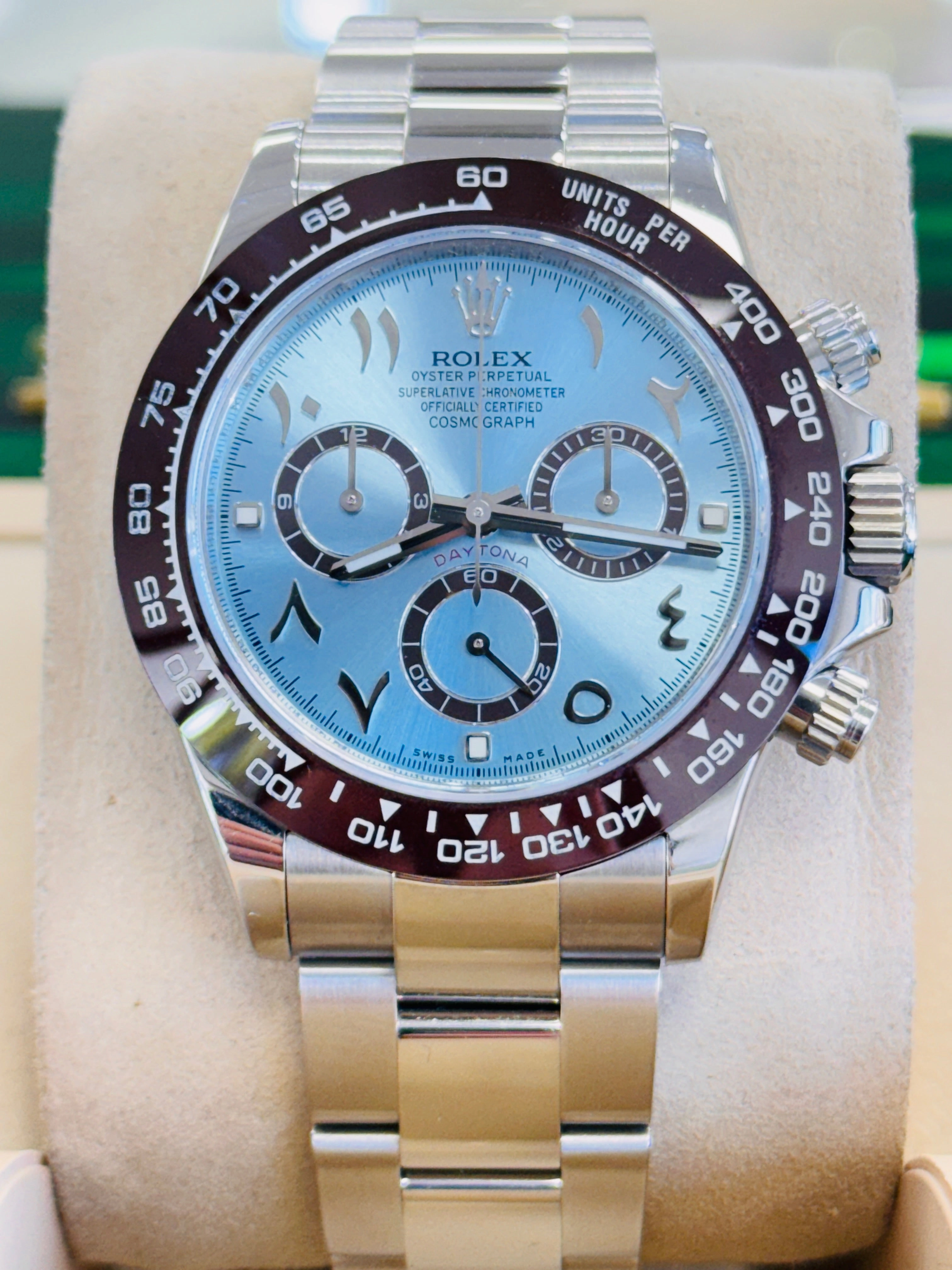 Rolex Daytona 116520 Cosmograph CUSTOM CERAMIC BEZEL CUSTOM BLUE ARABIC Dial Stainless Steel Oyster BOX/PAPERS MINT