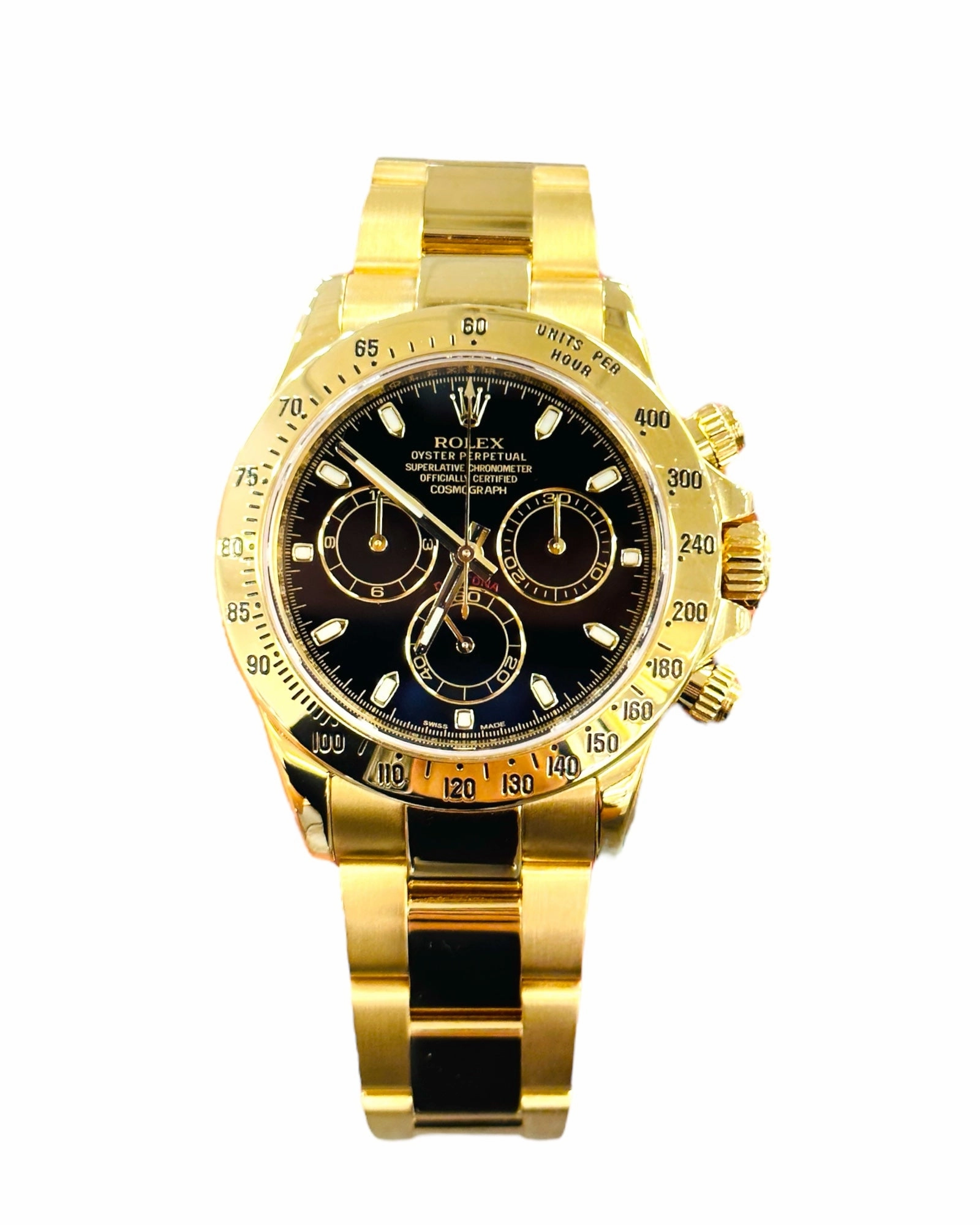 Rolex Daytona 116528 Black Dial Yellow Gold PreOwned Box