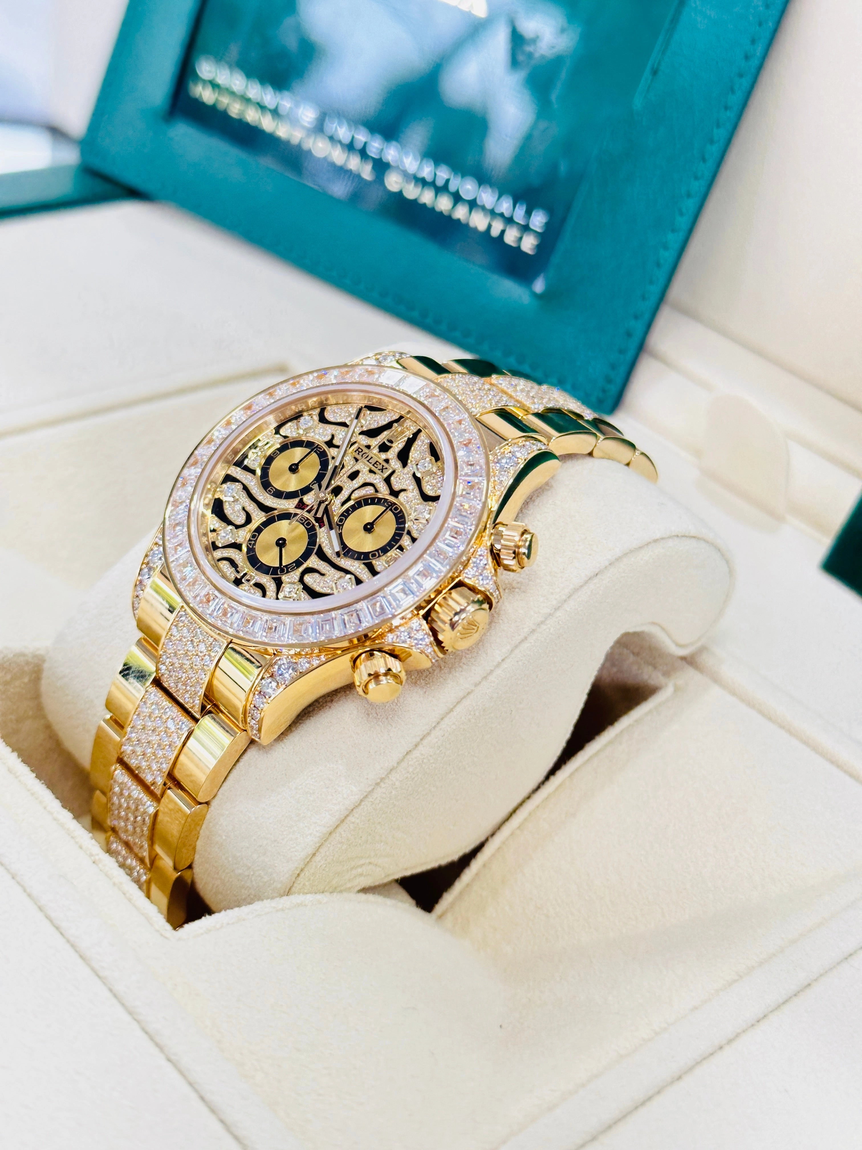 Rolex Daytona 116598TBR Factory Eye of the Tiger 18K Yellow Gold Pave Index Dial and Diamond