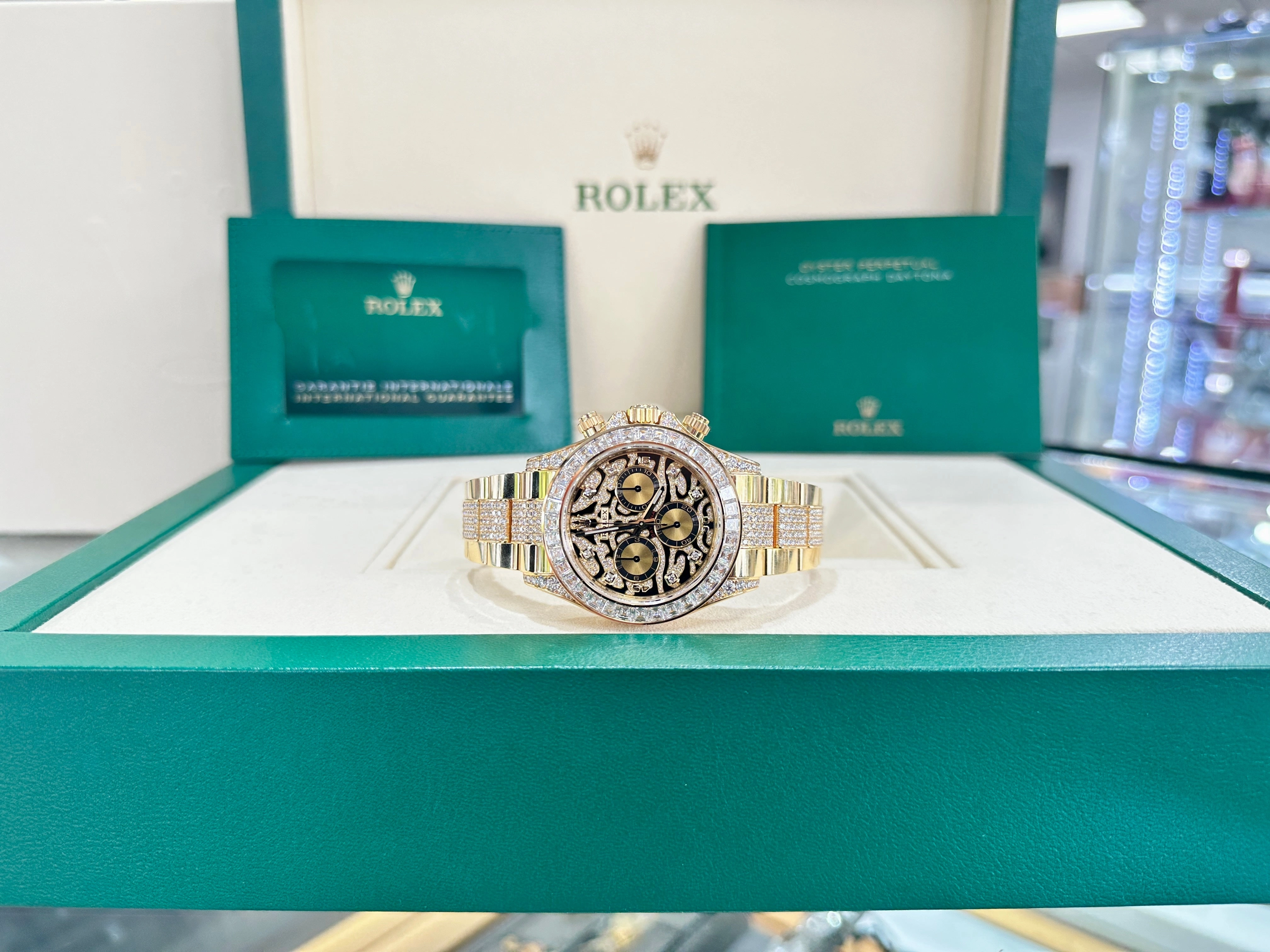 Rolex Daytona 116598TBR Factory Eye of the Tiger 18K Yellow Gold Pave Index Dial and Diamond