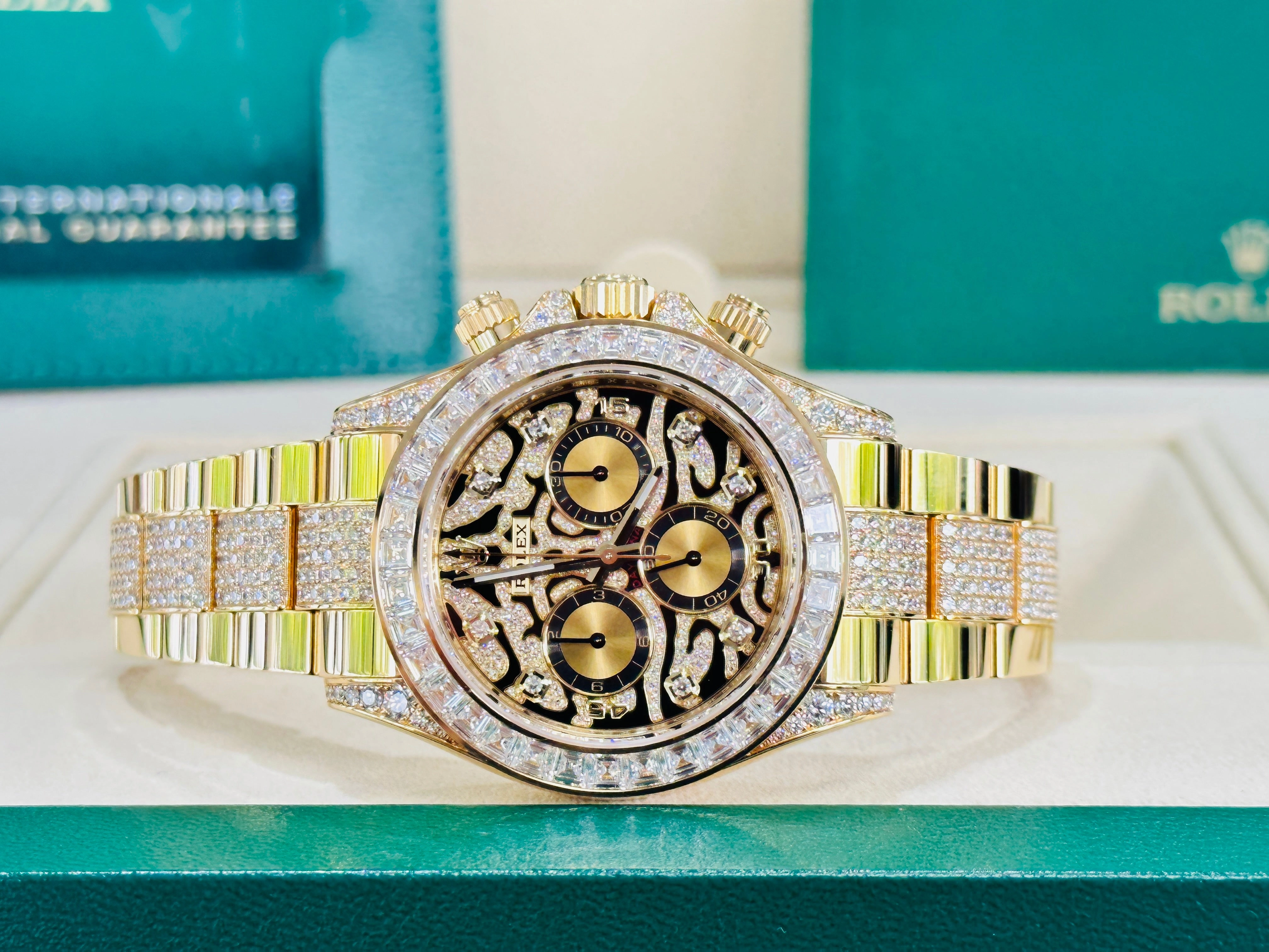 Rolex Daytona 116598TBR Factory Eye of the Tiger 18K Yellow Gold Pave Index Dial and Diamond