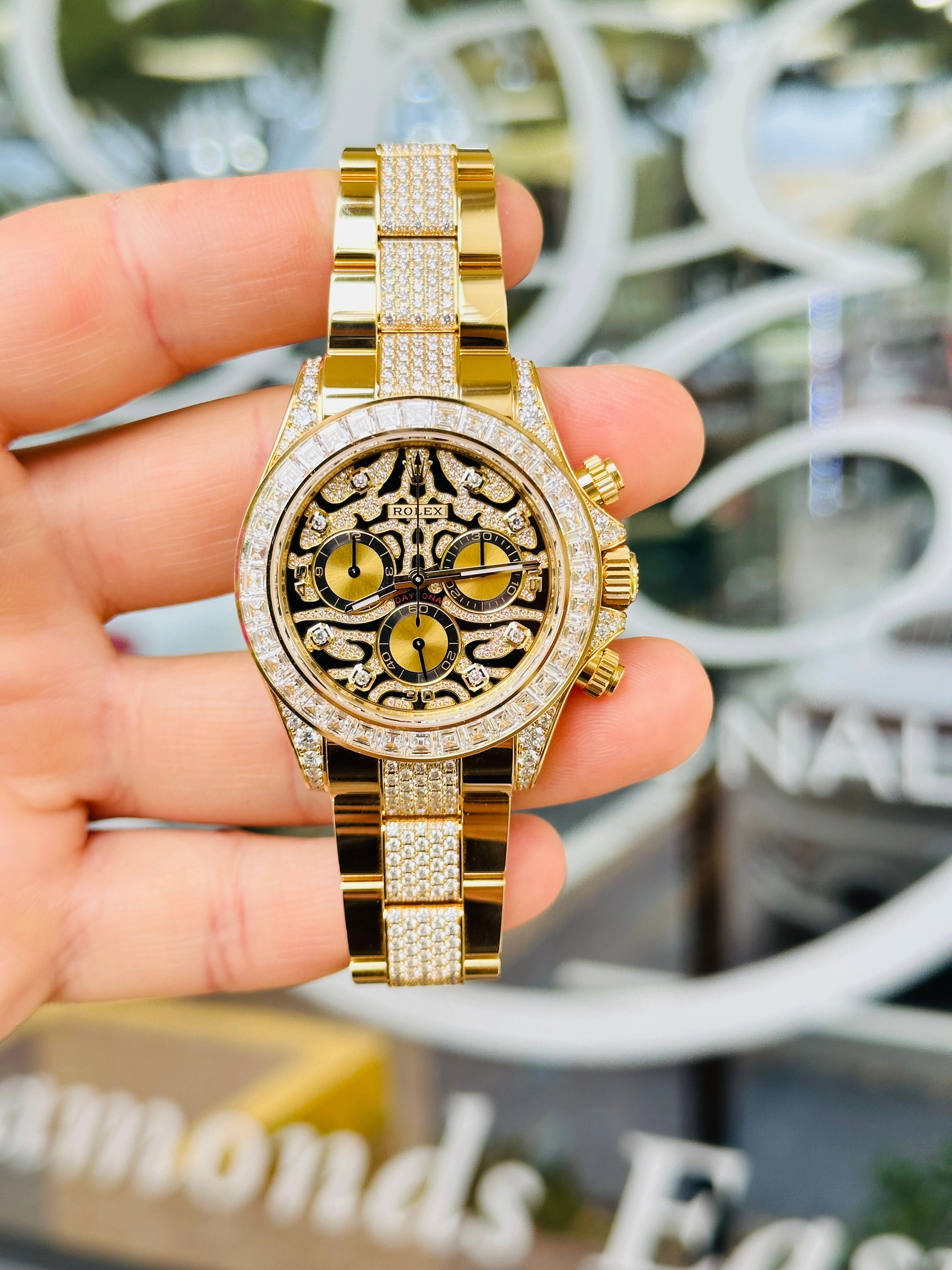 Rolex Daytona 116598TBR Factory Eye of the Tiger 18K Yellow Gold Pave Index Dial and Diamond