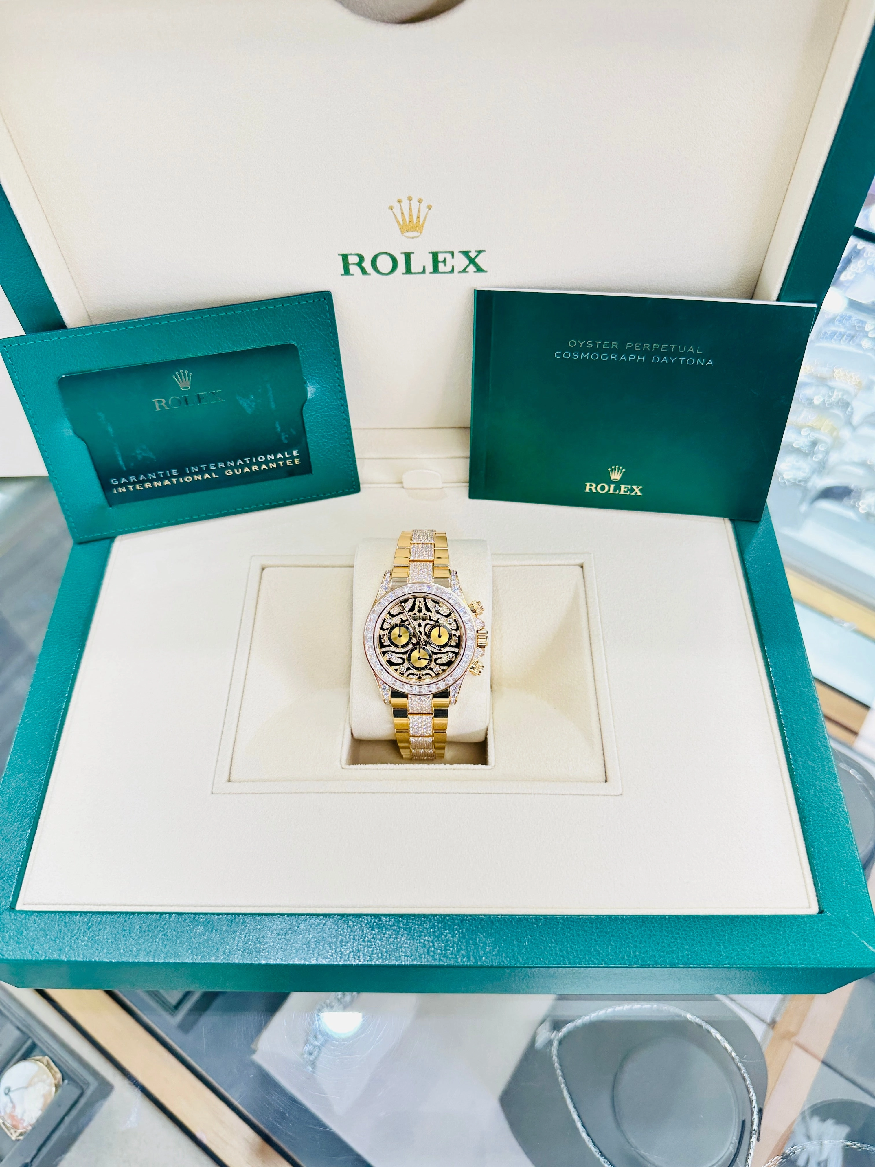 Rolex Daytona 116598TBR Factory Eye of the Tiger 18K Yellow Gold Pave Index Dial and Diamond