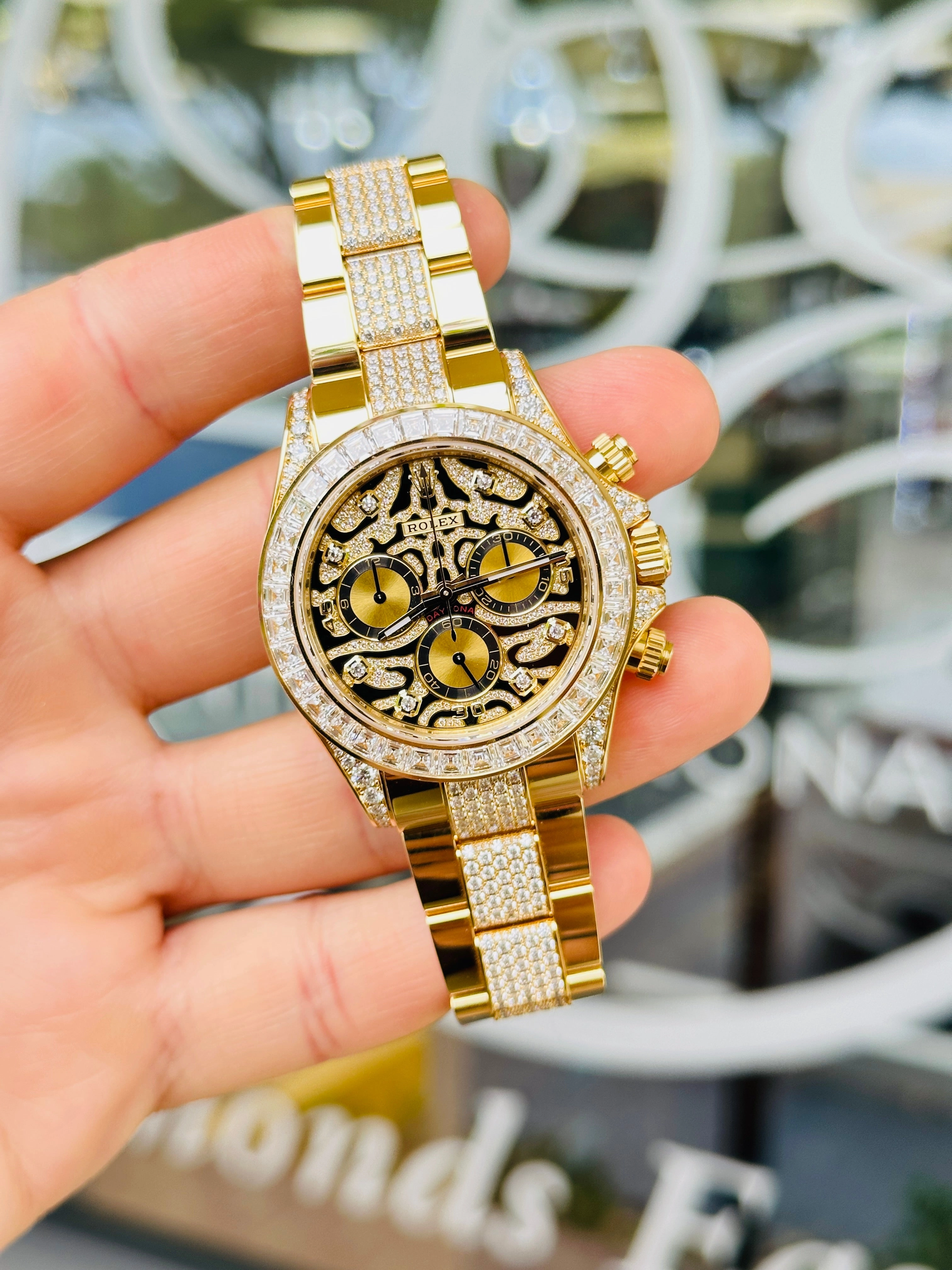 Rolex Daytona 116598TBR Factory Eye of the Tiger 18K Yellow Gold Pave Index Dial and Diamond