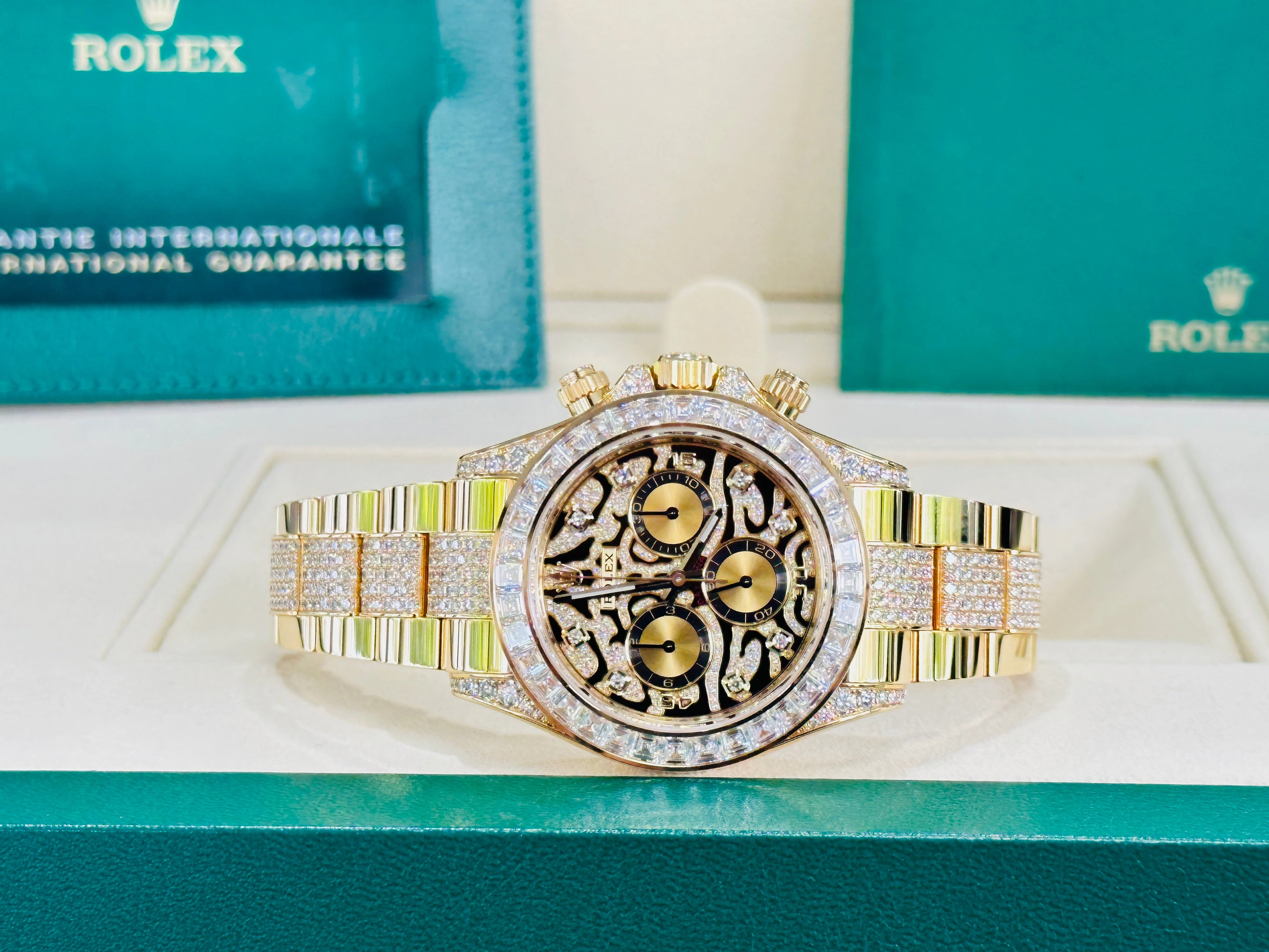 Rolex Daytona 116598TBR Factory Eye of the Tiger 18K Yellow Gold Pave Index Dial and Diamond