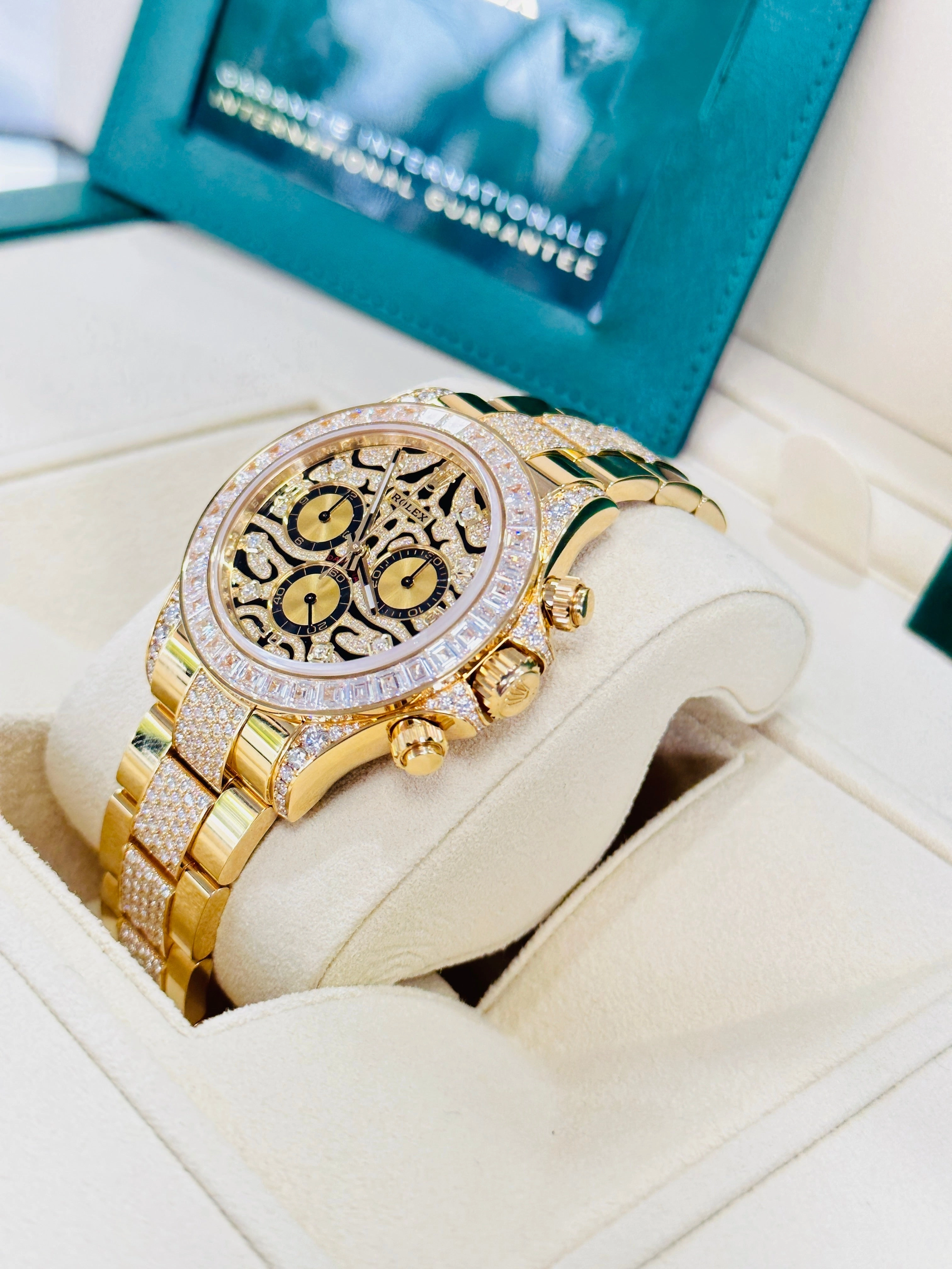 Rolex Daytona 116598TBR Factory Eye of the Tiger 18K Yellow Gold Pave Index Dial and Diamond