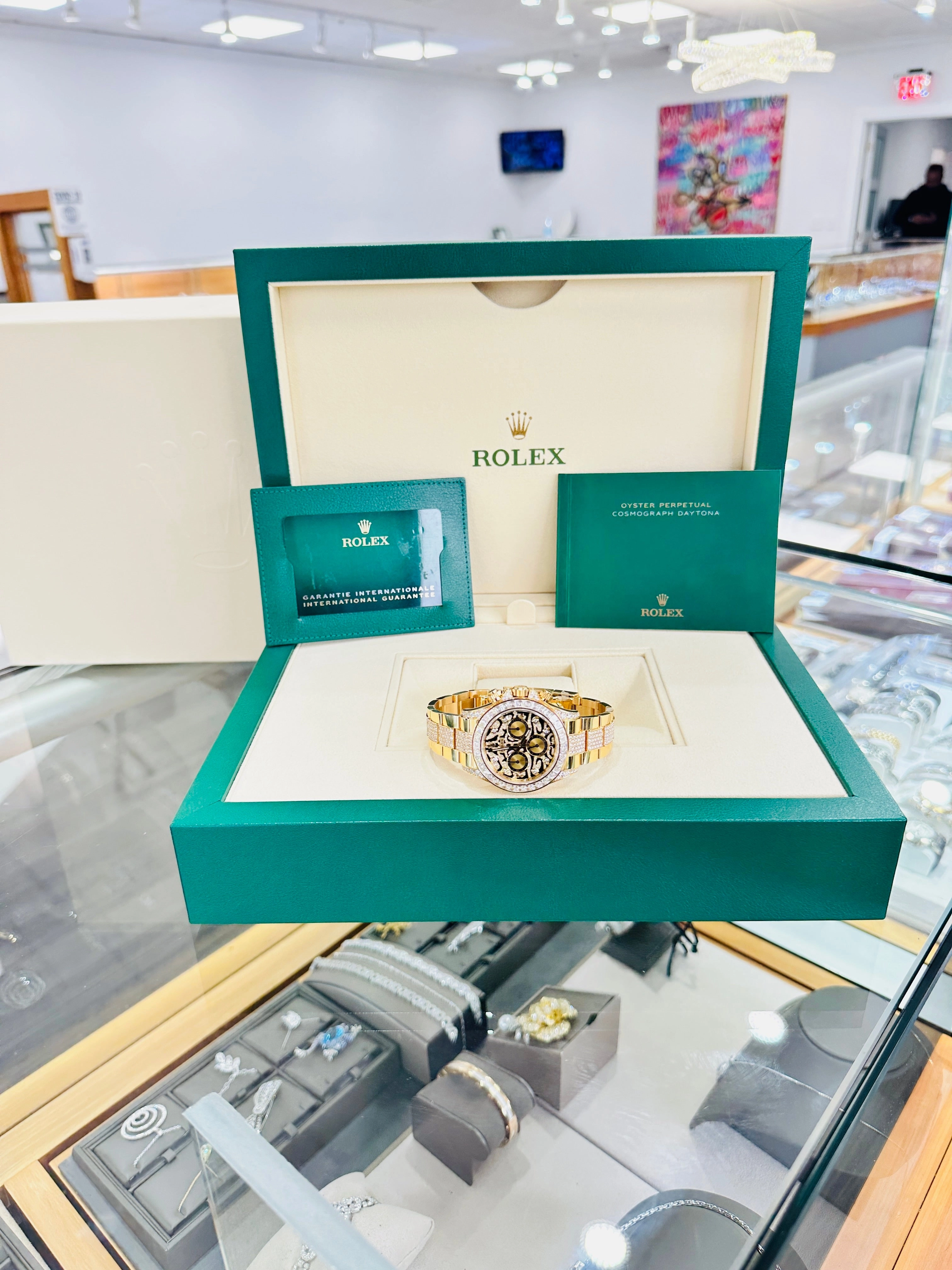 Rolex Daytona 116598TBR Factory Eye of the Tiger 18K Yellow Gold Pave Index Dial and Diamond