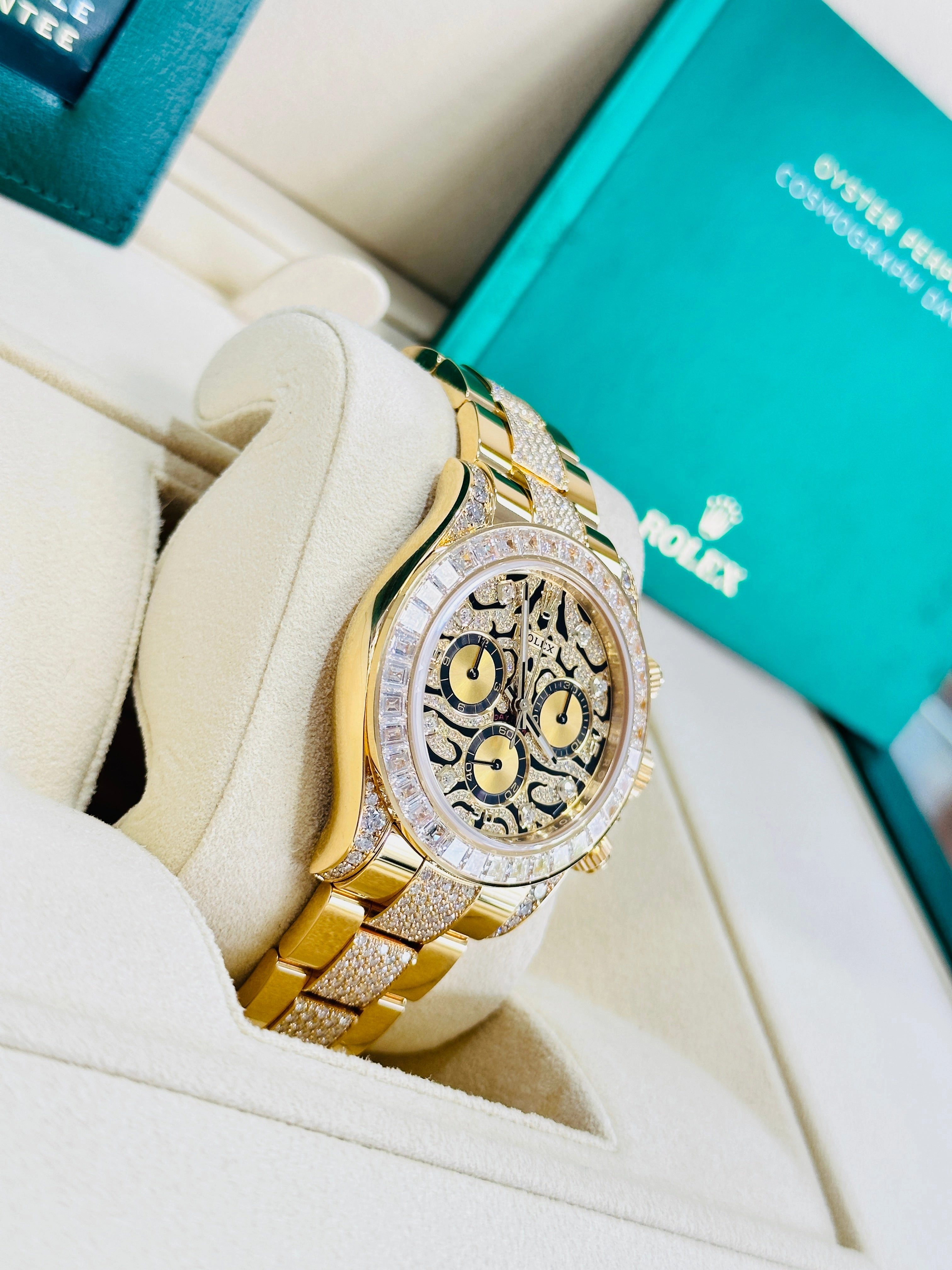 Rolex Daytona 116598TBR Factory Eye of the Tiger 18K Yellow Gold Pave Index Dial and Diamond