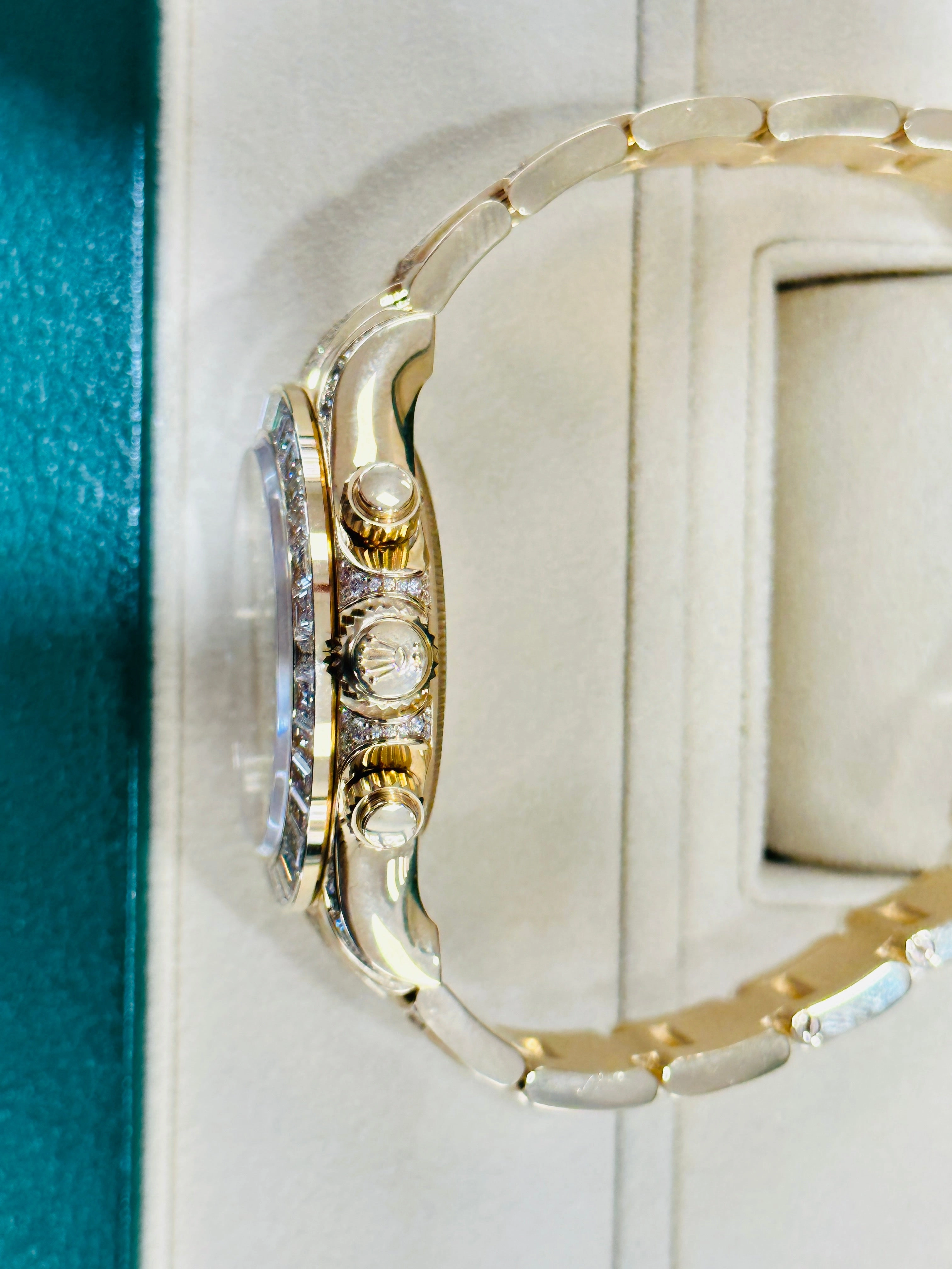 Rolex Daytona 116598TBR Factory Eye of the Tiger 18K Yellow Gold Pave Index Dial and Diamond