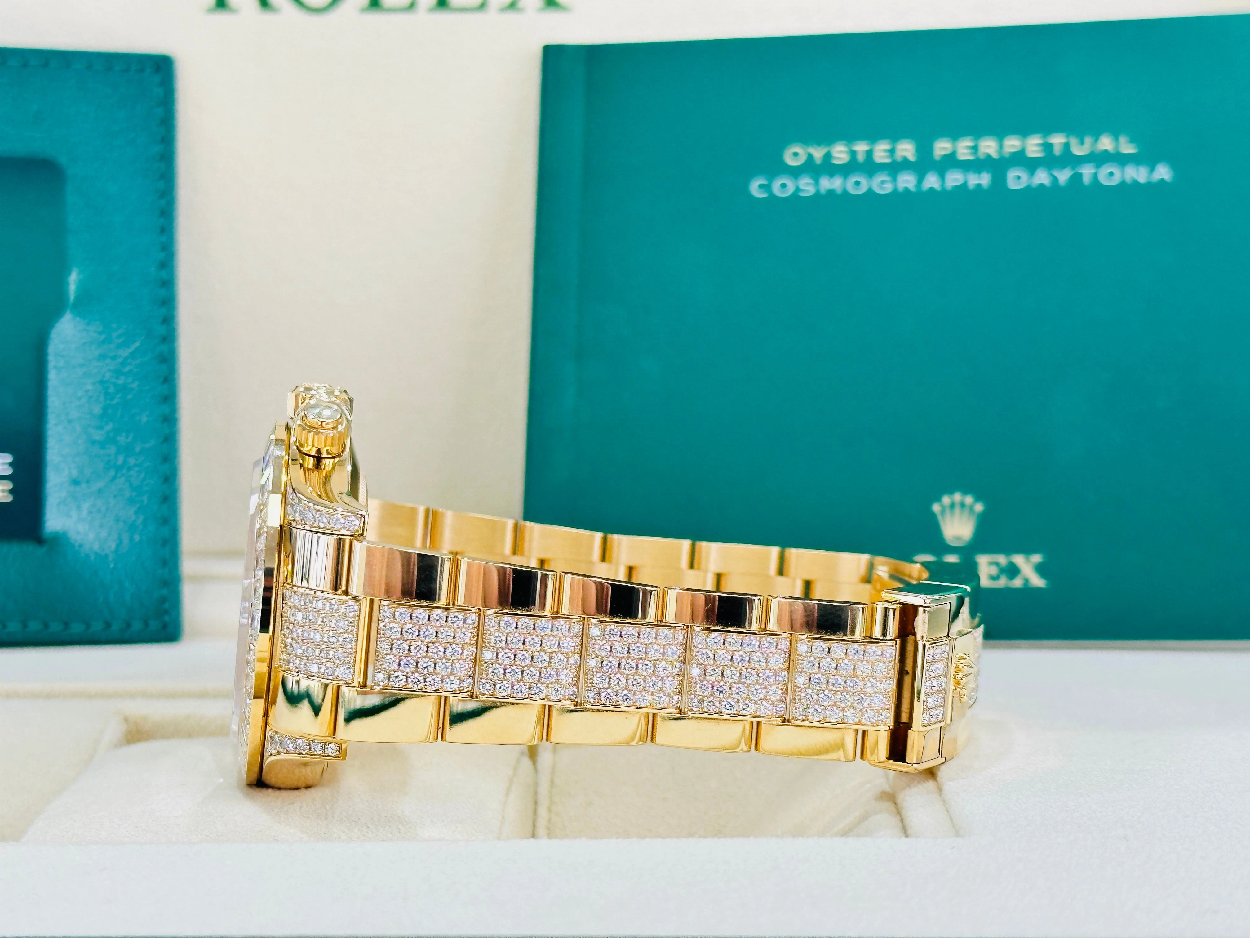 Rolex Daytona 116598TBR Factory Eye of the Tiger 18K Yellow Gold Pave Index Dial and Diamond