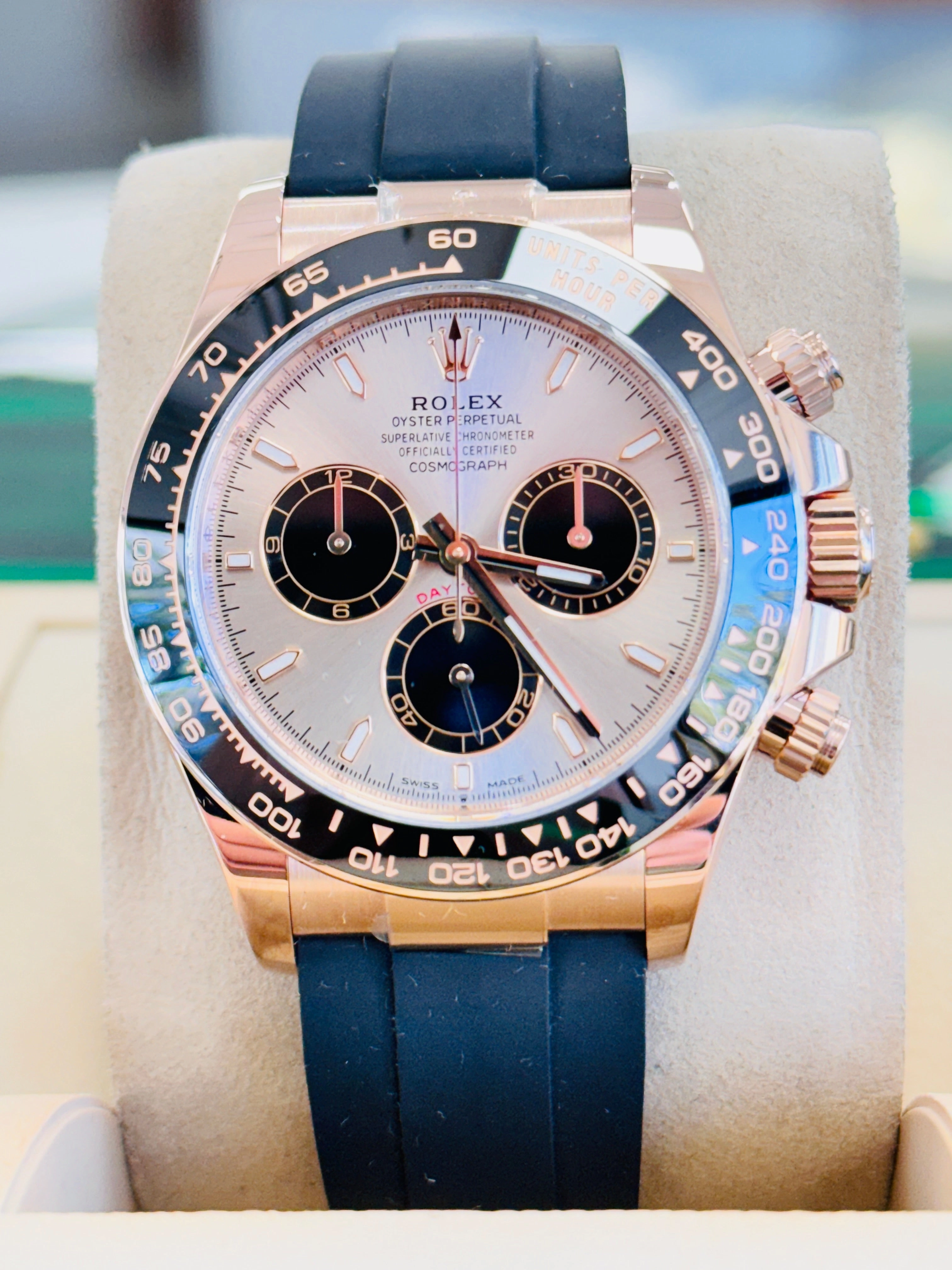 Rolex Daytona 126515LN Rose Gold  Oysterflex Sundust Dial Box and Papers MINT