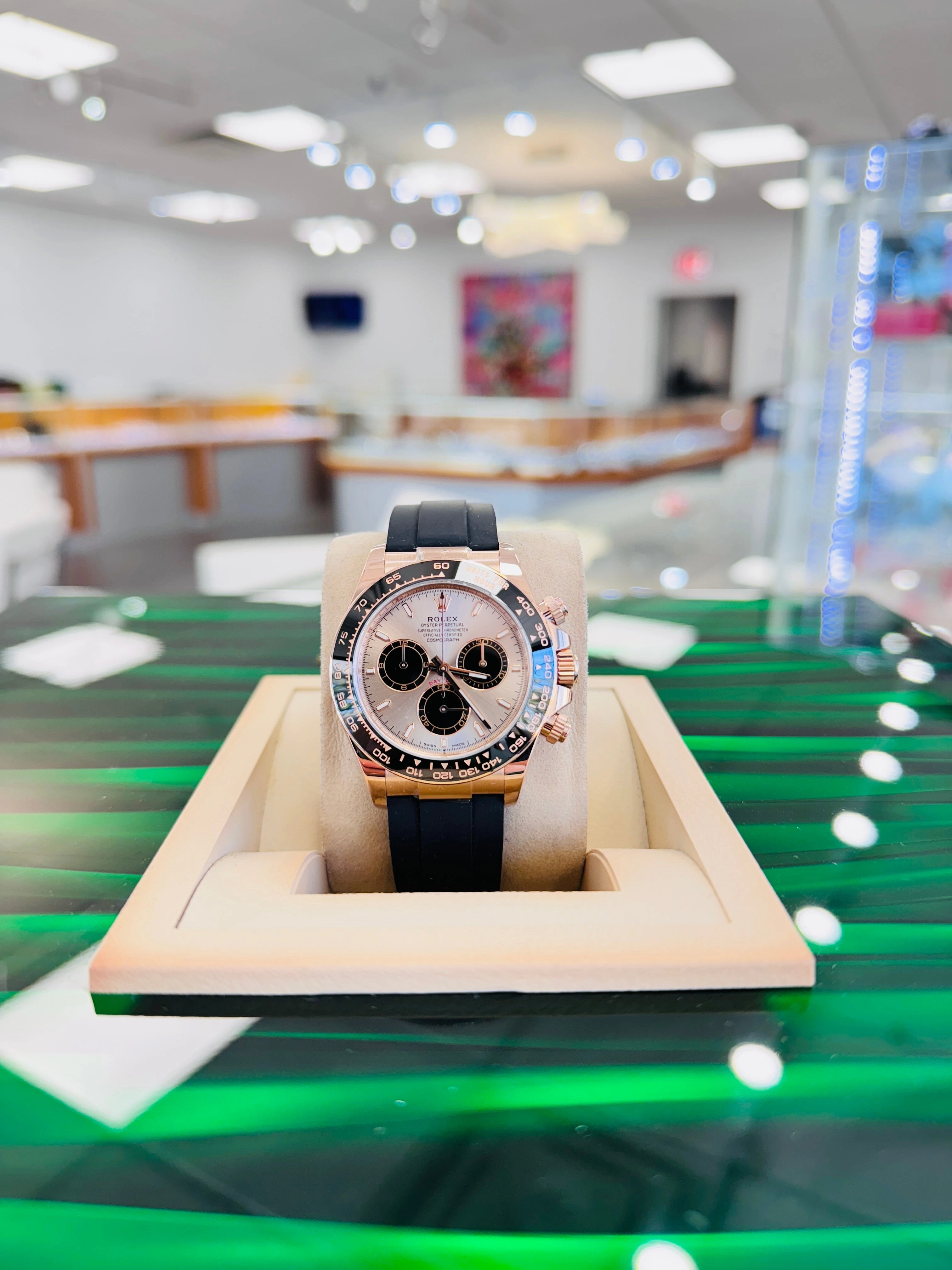 Rolex Daytona 126515LN Rose Gold  Oysterflex Sundust Dial Box and Papers MINT