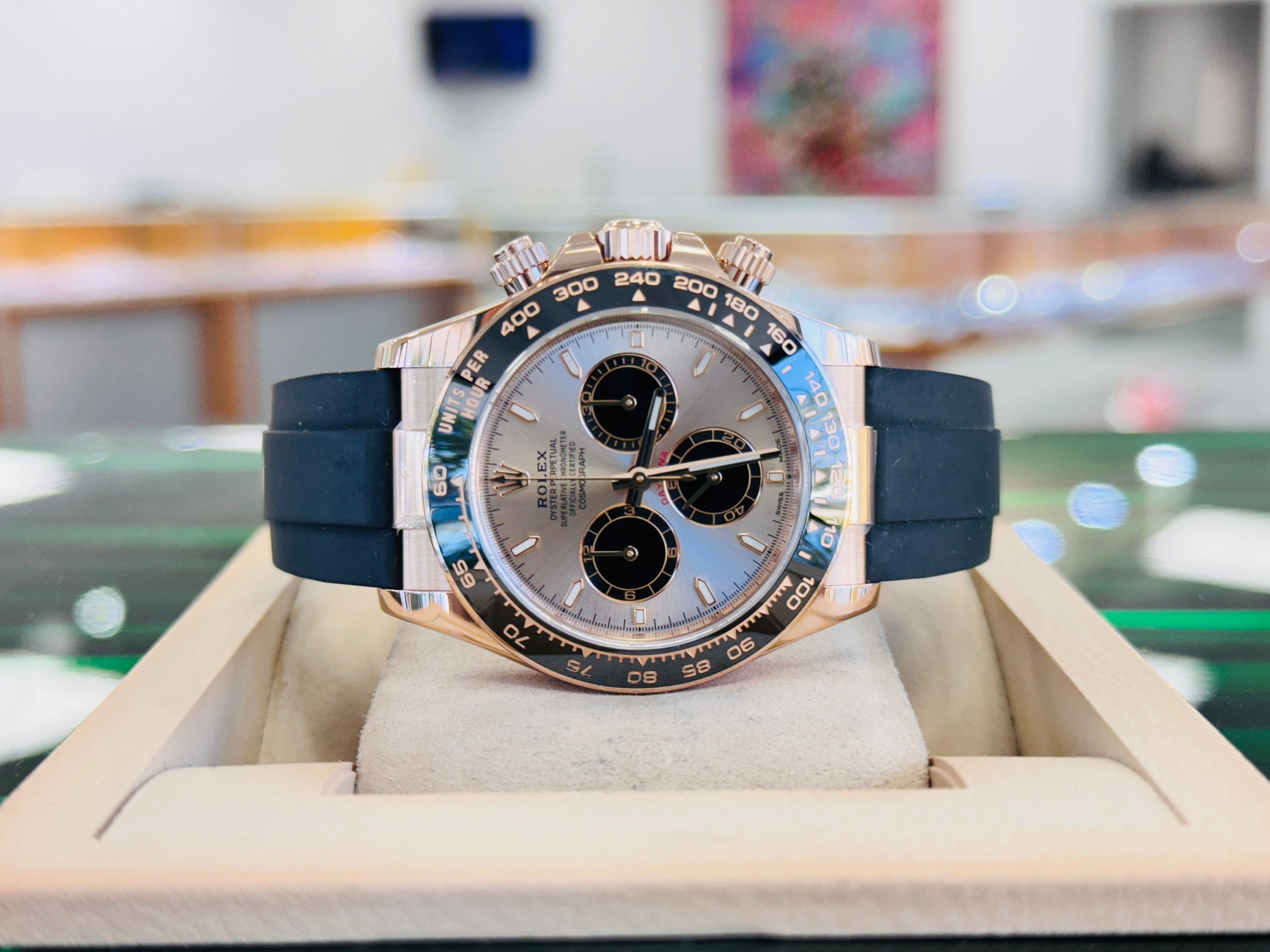Rolex Daytona 126515LN Rose Gold  Oysterflex Sundust Dial Box and Papers MINT