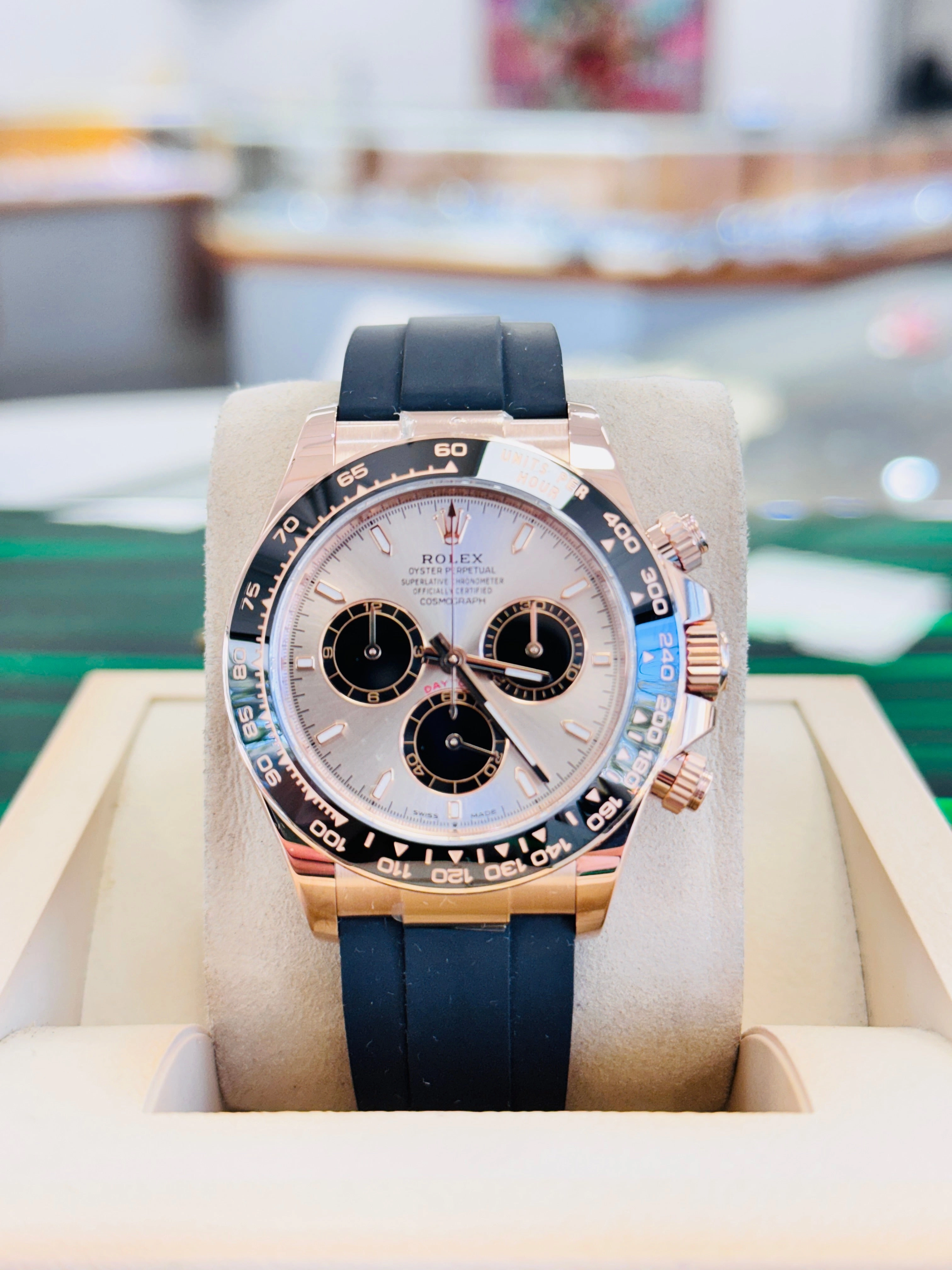 Rolex Daytona 126515LN Rose Gold  Oysterflex Sundust Dial Box and Papers MINT
