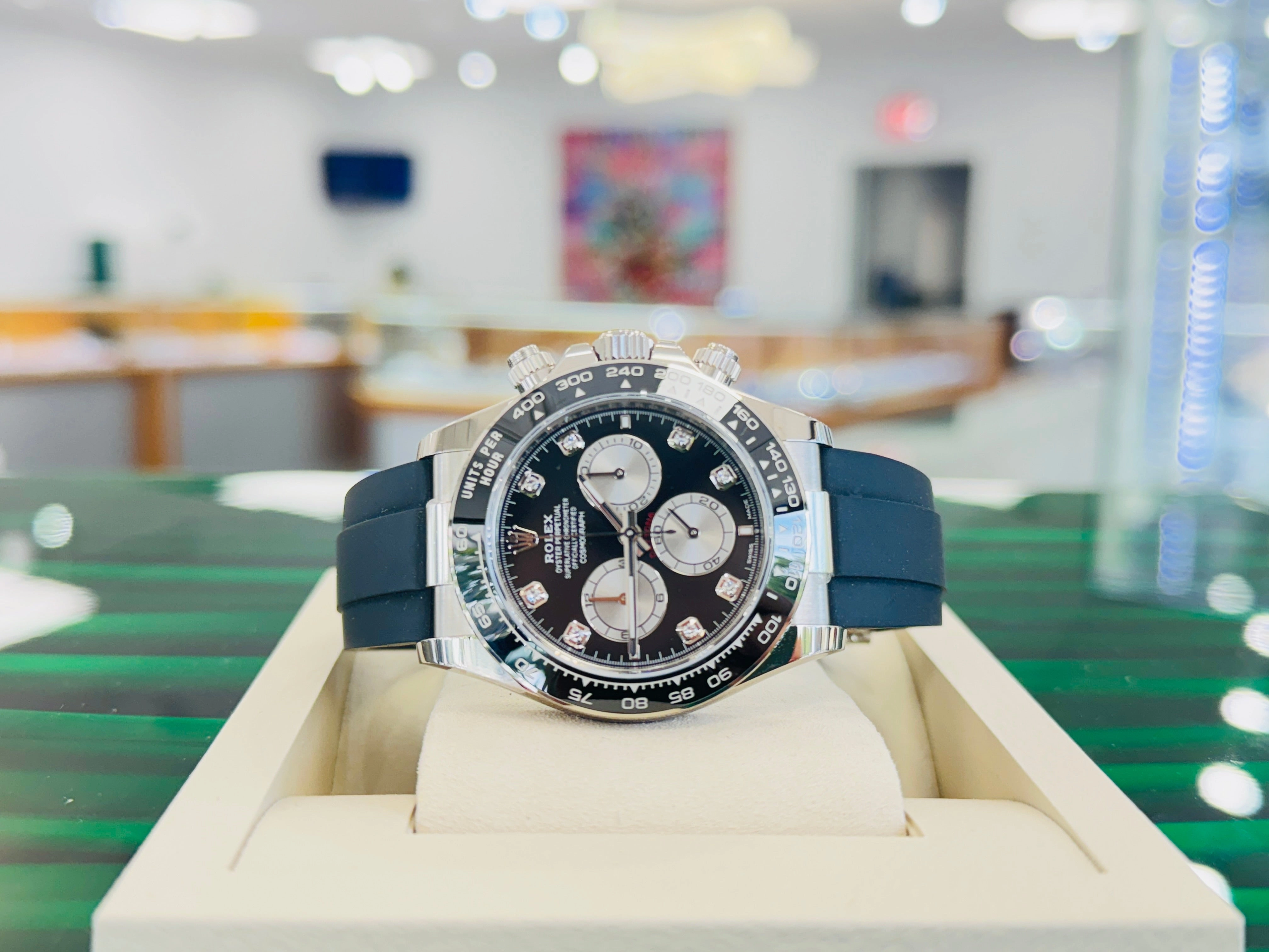 Rolex Daytona 126519LN  Cosmograph 18K White Gold  Factory Black Diamond Dial  Oysterflex Box and Papers Unworn