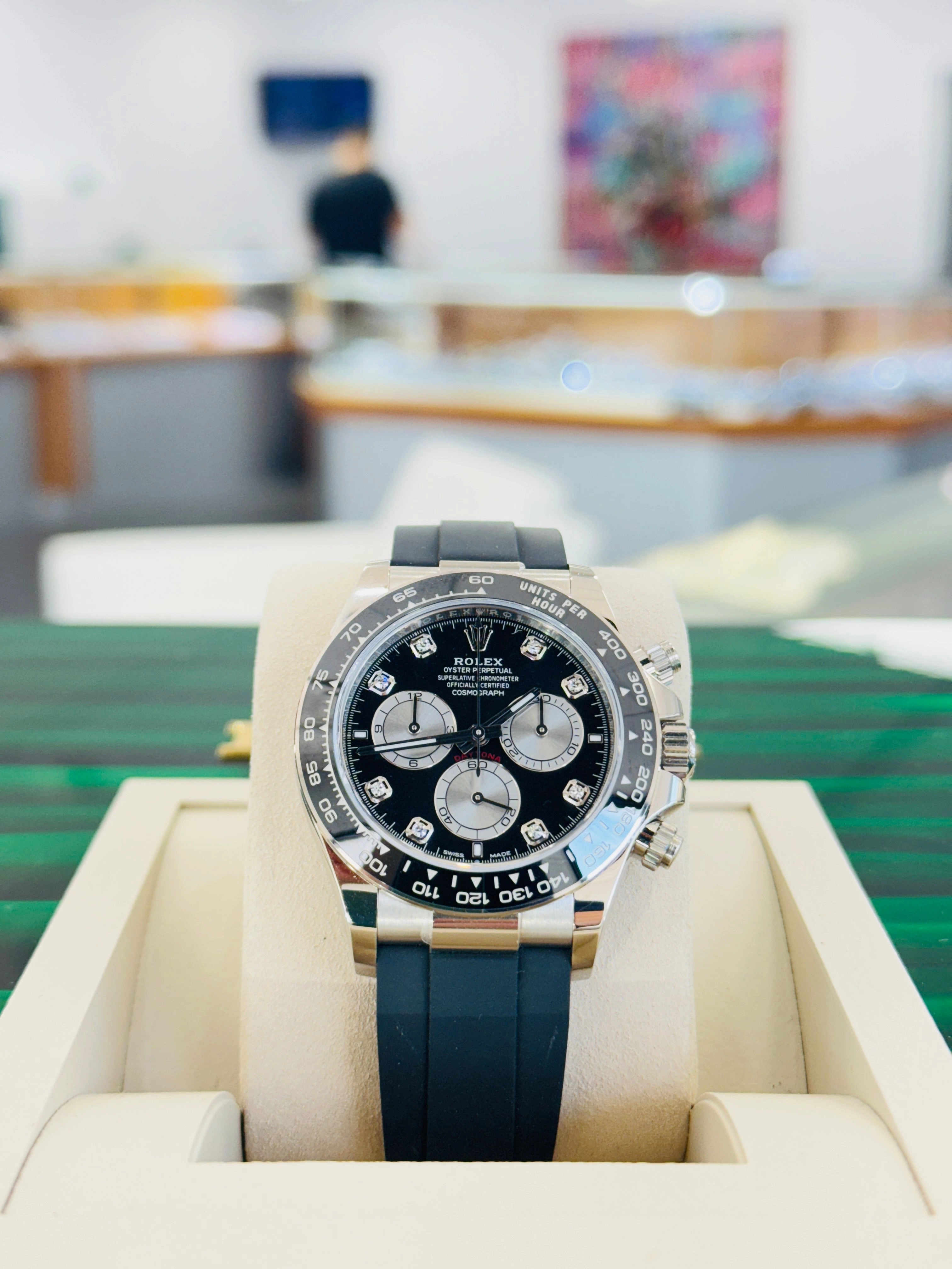 Rolex Daytona 126519LN  Cosmograph 18K White Gold  Factory Black Diamond Dial  Oysterflex Box and Papers Unworn