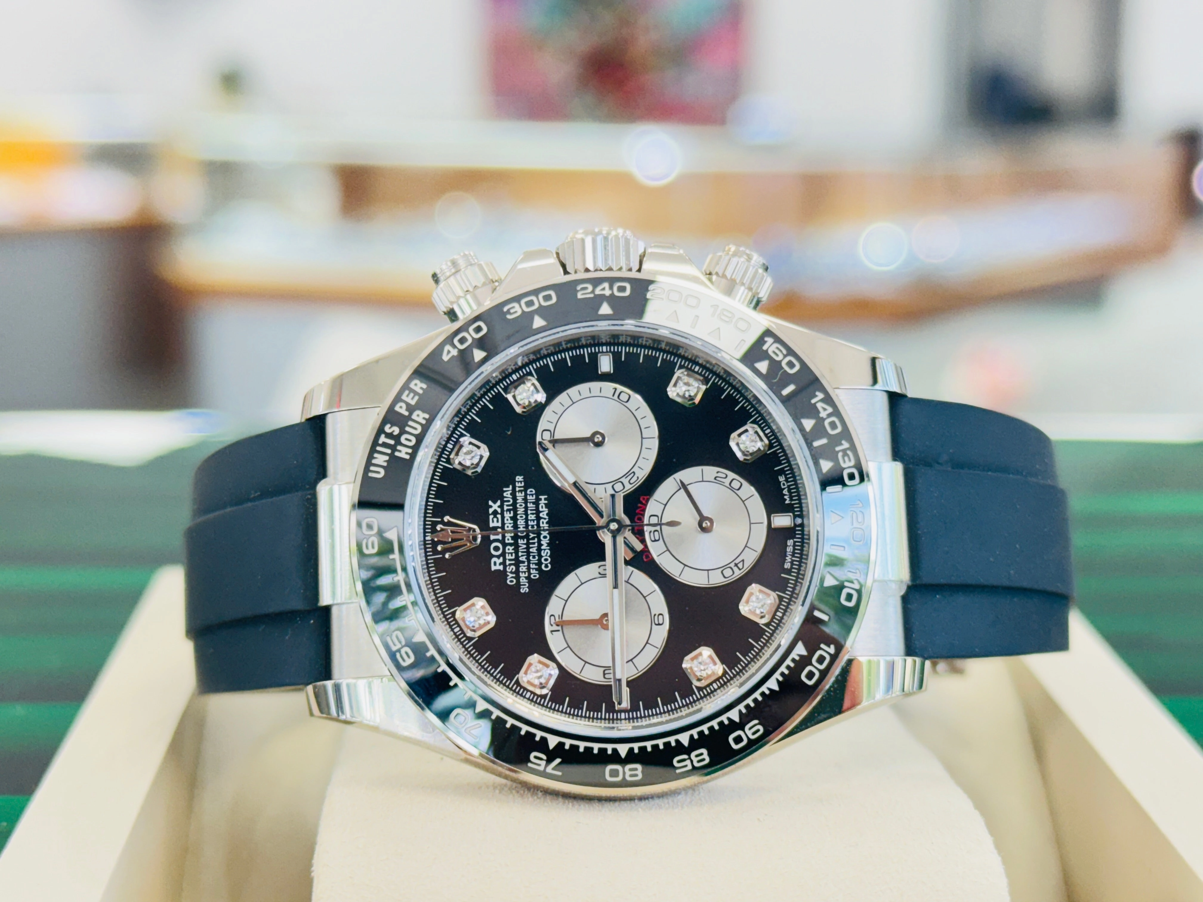 Rolex Daytona 126519LN  Cosmograph 18K White Gold  Factory Black Diamond Dial  Oysterflex Box and Papers Unworn