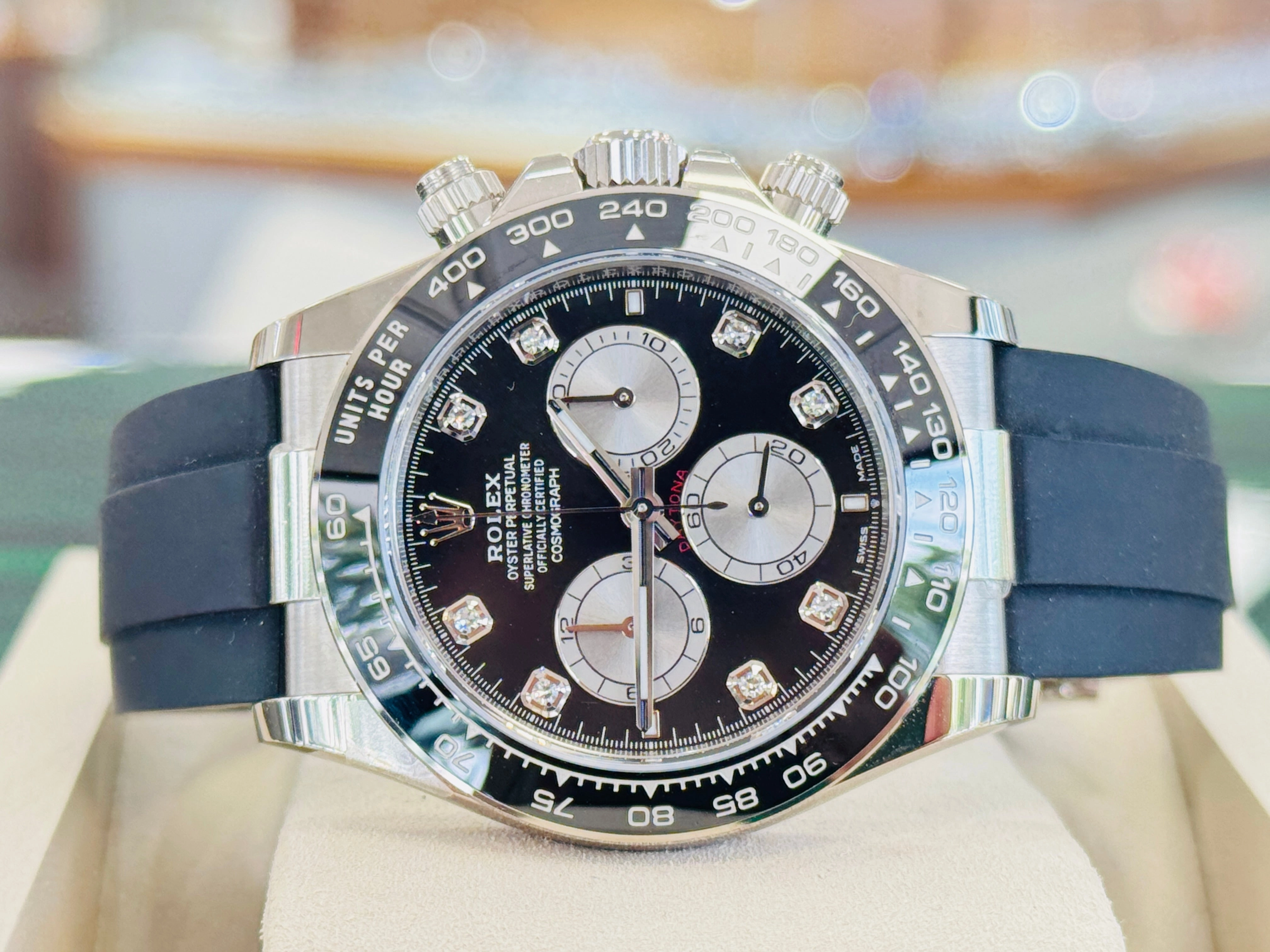 Rolex Daytona 126519LN  Cosmograph 18K White Gold  Factory Black Diamond Dial  Oysterflex Box and Papers Unworn