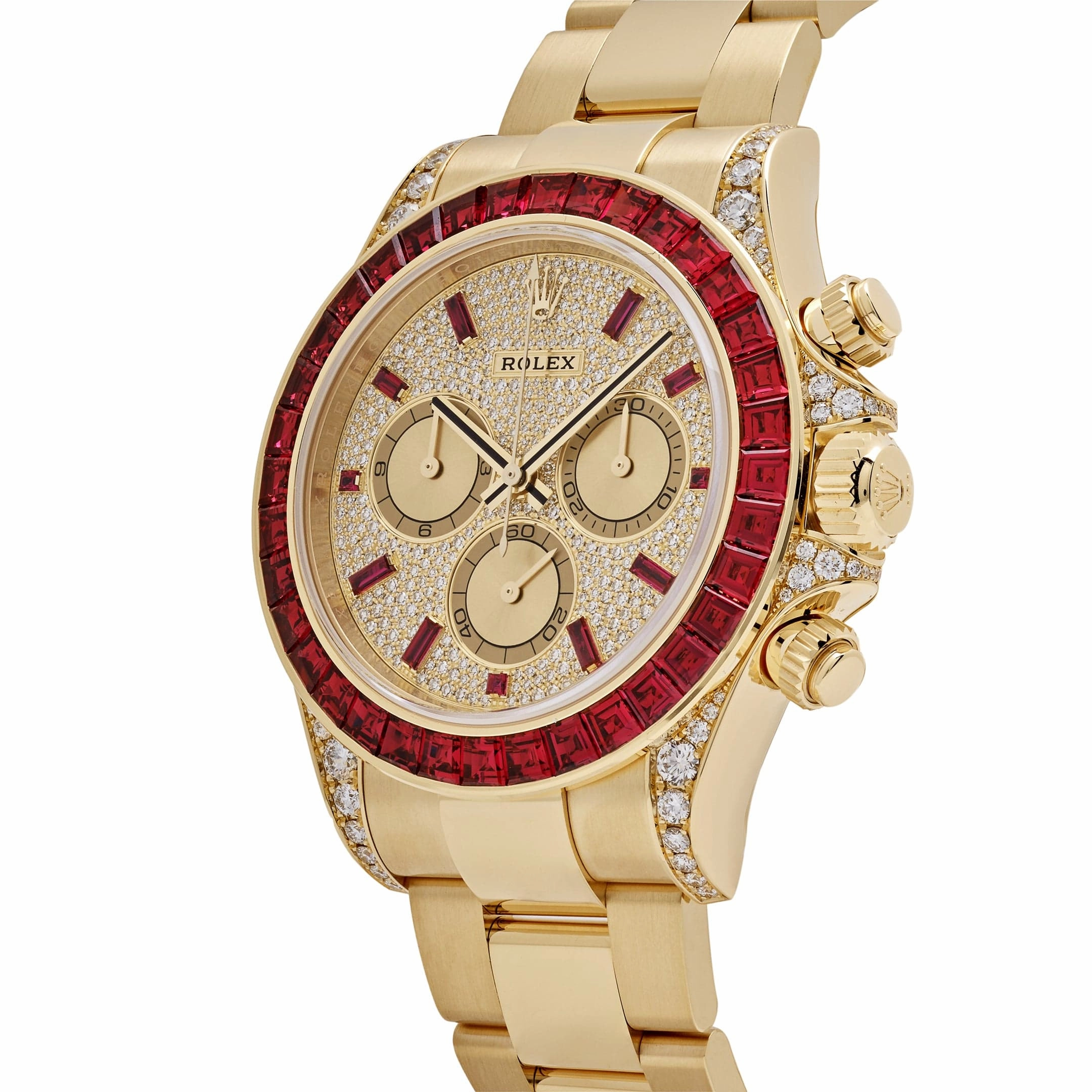 Rolex Daytona 126598TRU Yellow Gold Ruby Bezel Diamond Pave Dial