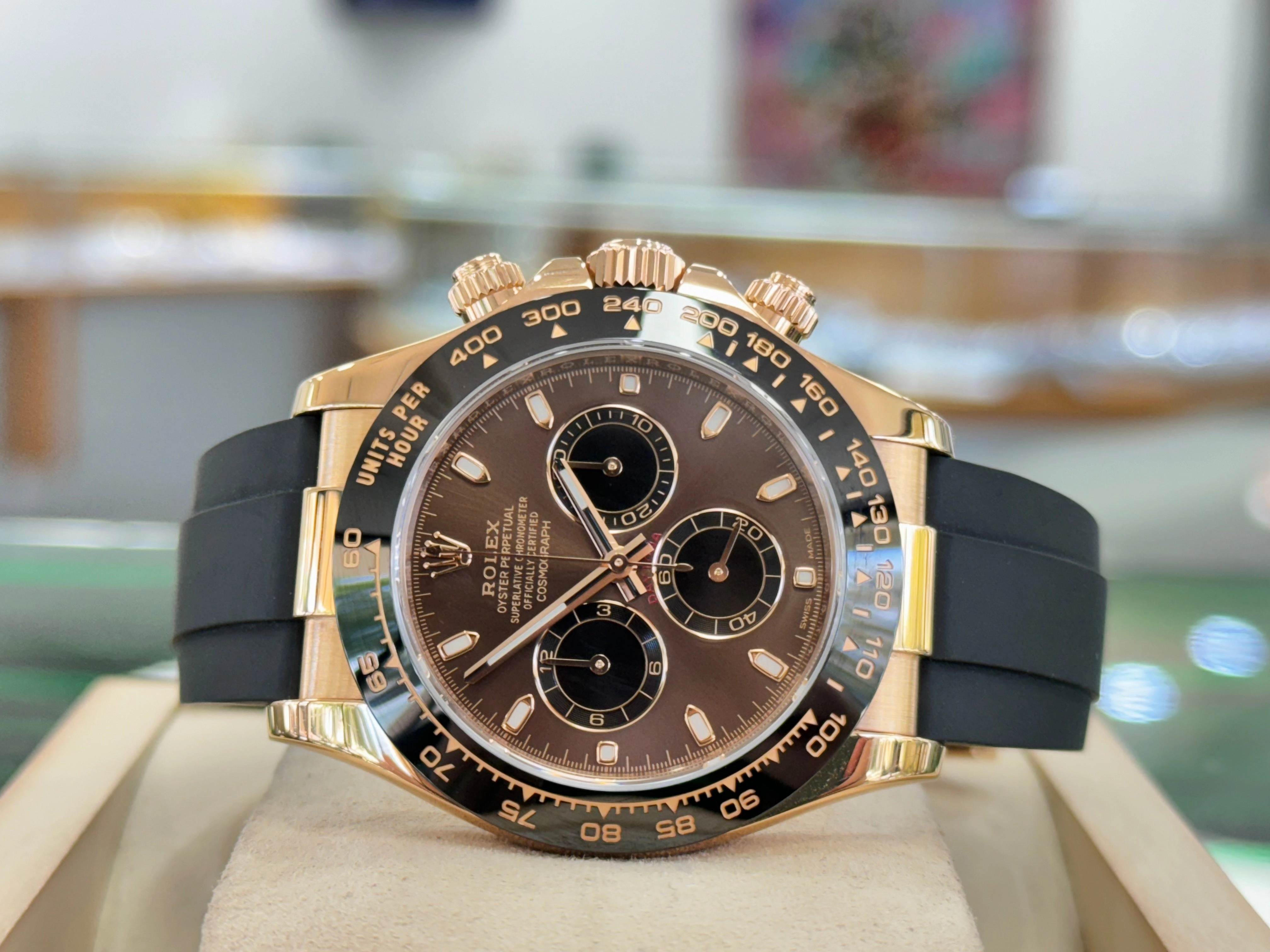 Rolex Daytona 18K Rose Gold 116515 Chocolate Index Dial Oysterflex Rubber Band Box/Papers MINT