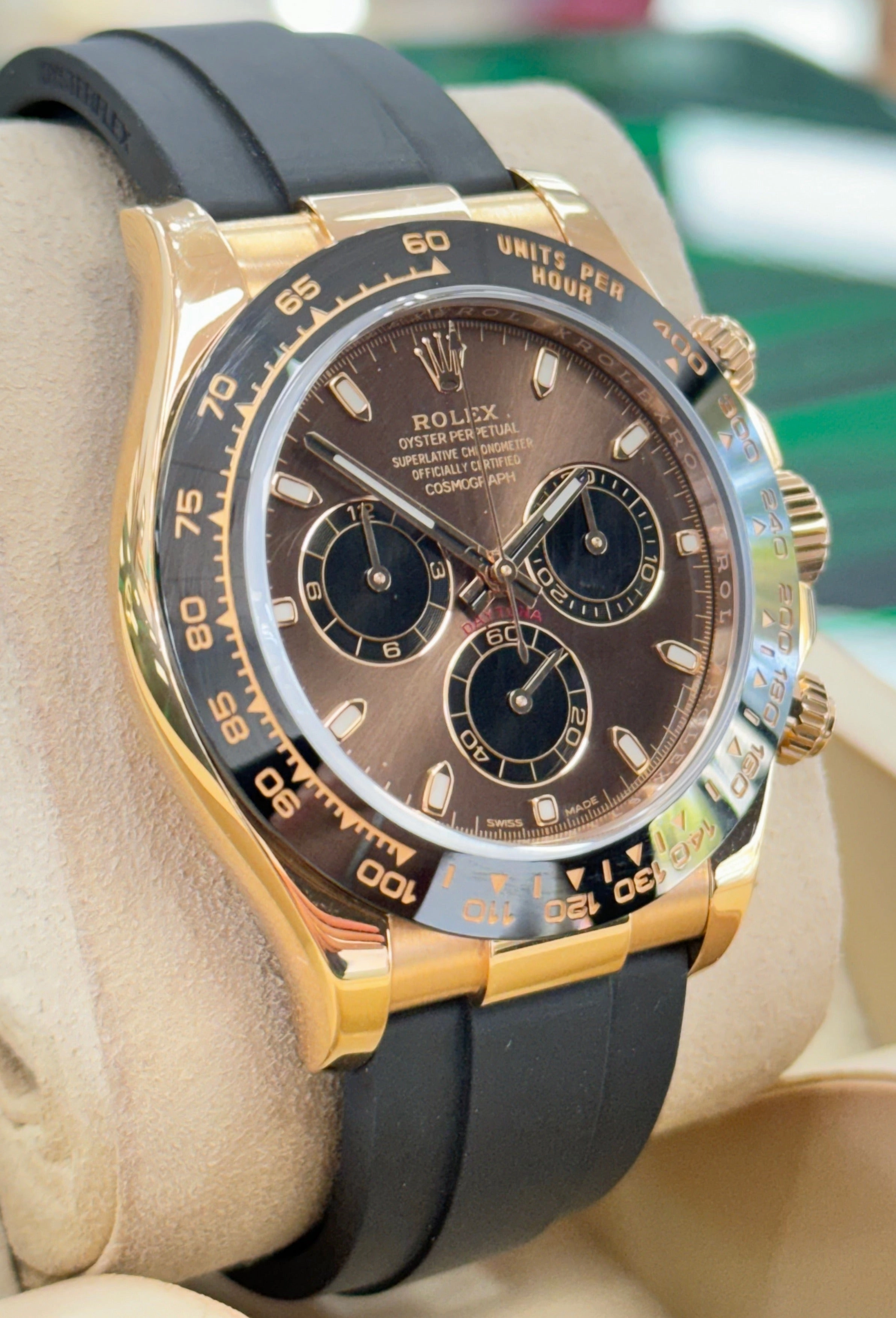 Rolex Daytona 18K Rose Gold 116515 Chocolate Index Dial Oysterflex Rubber Band Box/Papers MINT