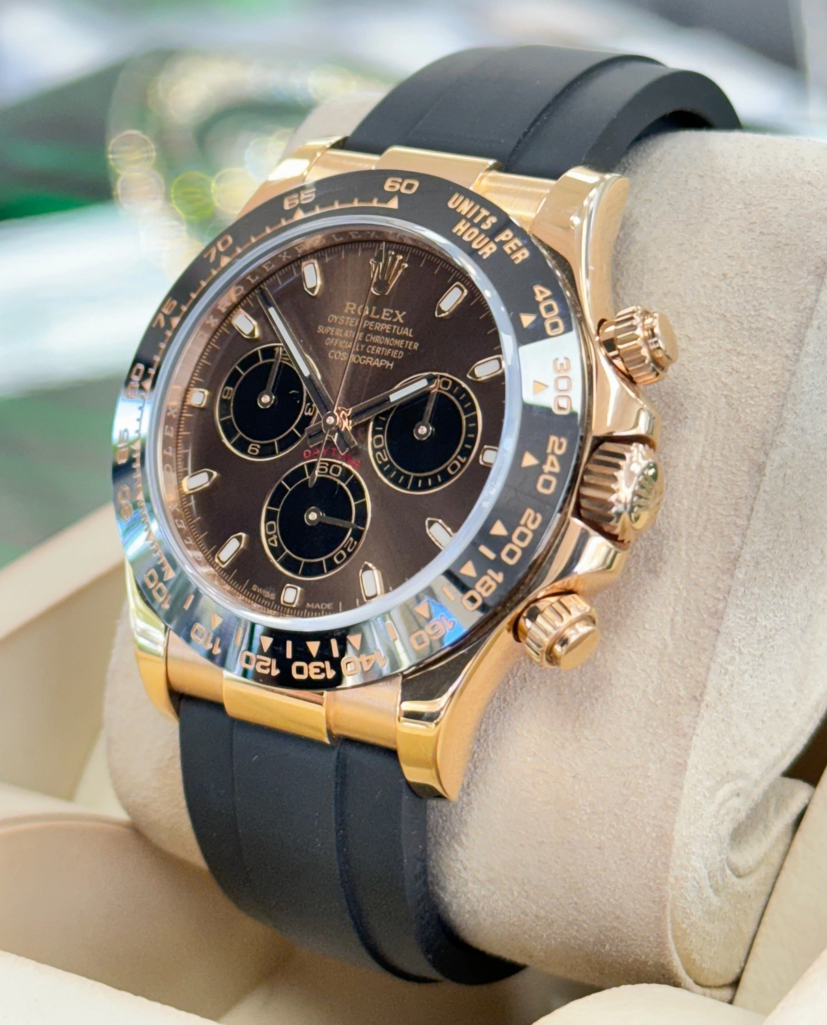 Rolex Daytona 18K Rose Gold 116515 Chocolate Index Dial Oysterflex Rubber Band Box/Papers MINT