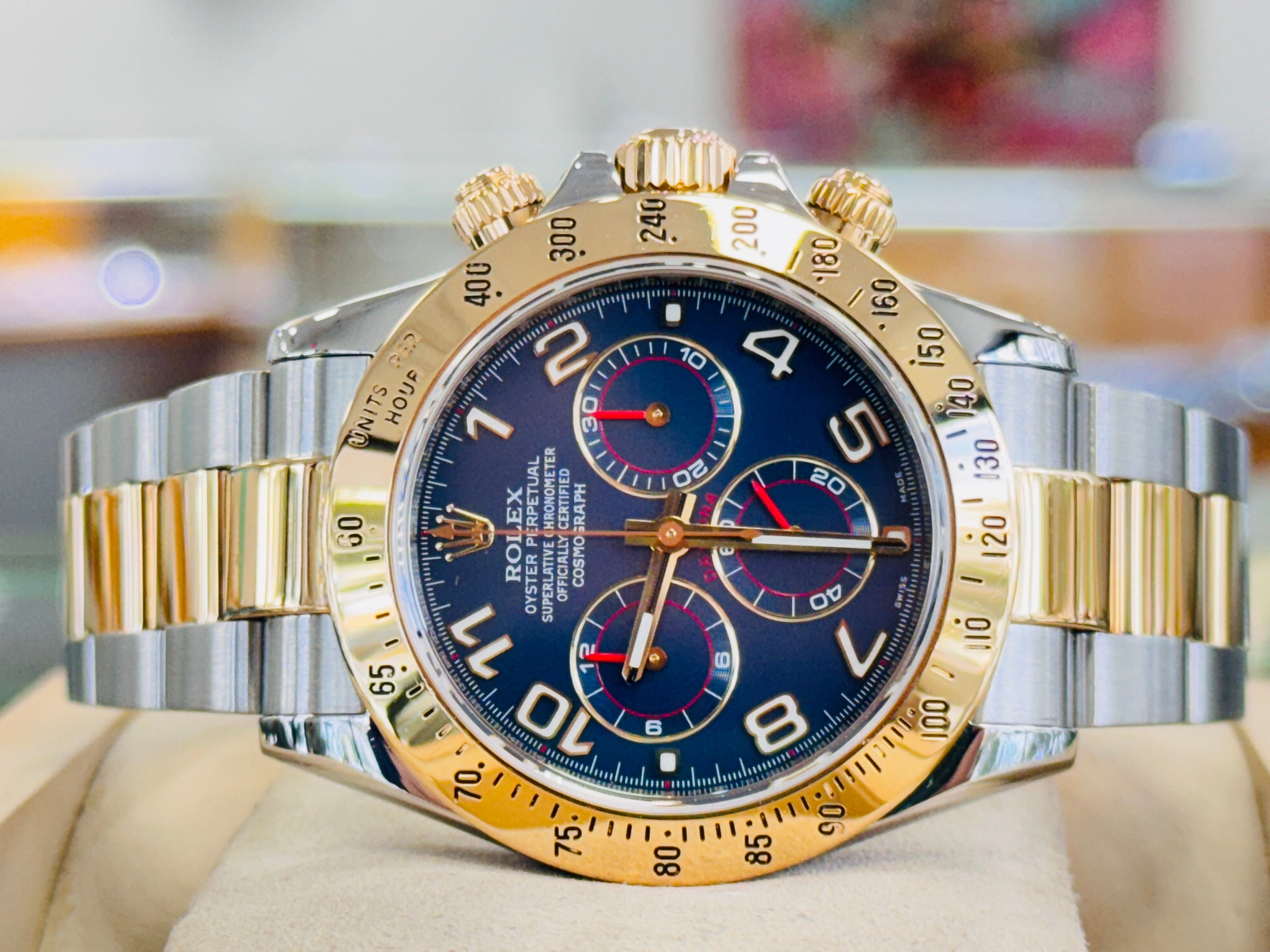 Rolex Daytona  Cosmograph 116523 RARE Blue Arabic Racing Dial Box and Papers MINT