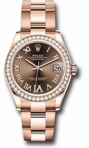Rolex Everose Gold Datejust 31 Watch - Diamond Bezel - Chocolate Diamond Six Dial - Oyster Bracelet 278285RBR chodr6o
