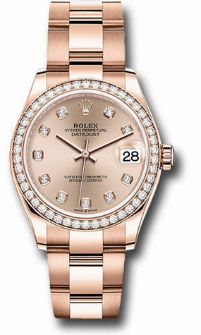 Rolex Everose Gold Datejust 31 Watch - Diamond Bezel - Ros Diamond Dial - Oyster Bracelet 278285RBR rsdo