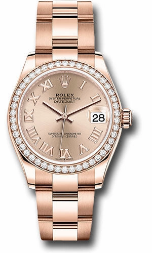 Rolex Everose Gold Datejust 31 Watch - Diamond Bezel - Ros Roman Dial - Oyster Bracelet 278285RBR rsro