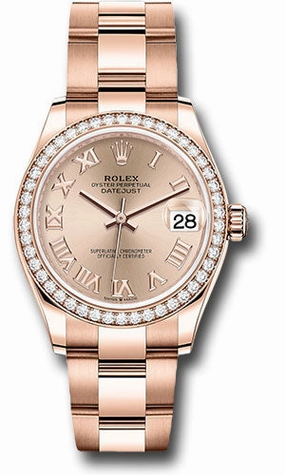 Rolex Everose Gold Datejust 31 Watch - Diamond Bezel - Ros Roman Dial - Oyster Bracelet 278285RBR rsro
