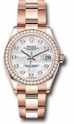 Rolex Everose Gold Datejust 31 Watch - Diamond Bezel - Silver Diamond Dial - Oyster Bracelet 278285RBR mdo