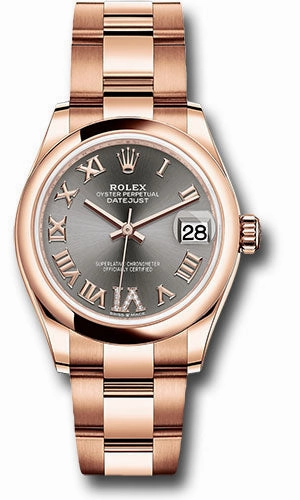 Rolex Everose Gold Datejust 31 Watch - Domed Bezel - Rhodium Diamond Six Dial - Oyster Bracelet 278245 dkrhdr6o