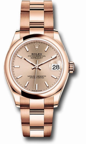 Rolex Everose Gold Datejust 31 Watch - Domed Bezel - Ros Index Dial - Oyster Bracelet 278245 rsio